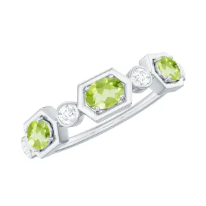 Natural Peridot and Diamond Eternity Wedding Band