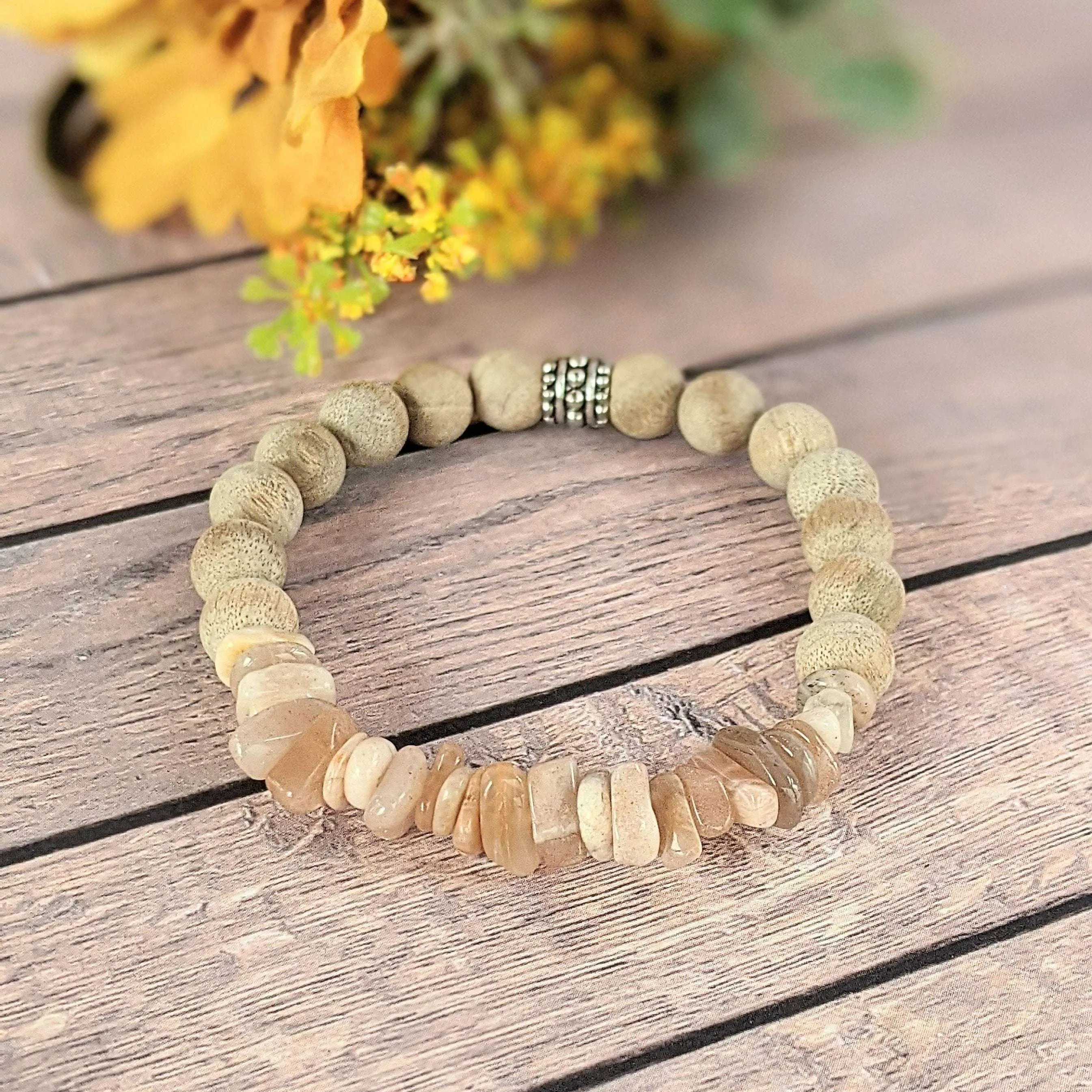 Natural Sunstone Gemstone Chip Diffuser Bracelet- Empowerment Bracelet