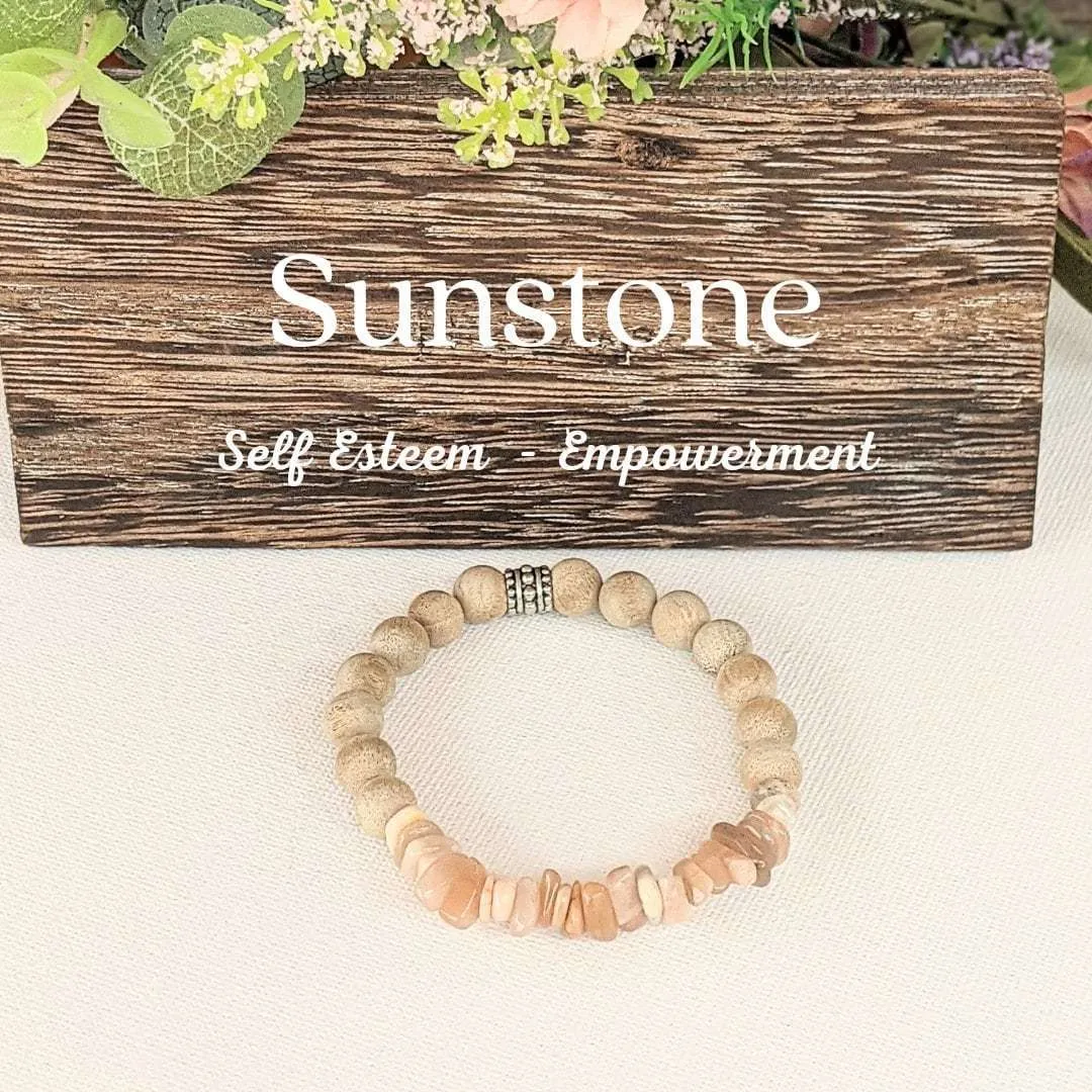 Natural Sunstone Gemstone Chip Diffuser Bracelet- Empowerment Bracelet