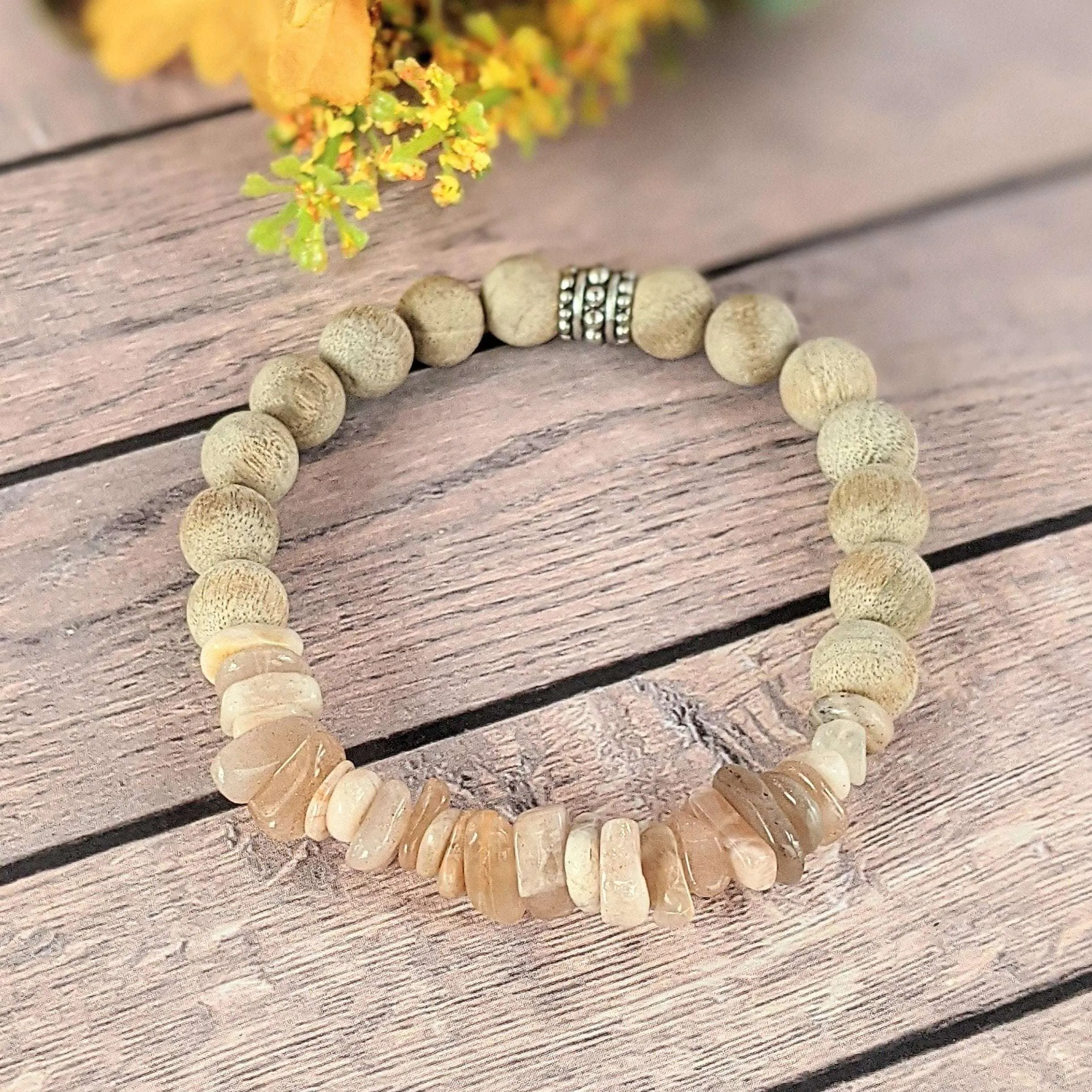 Natural Sunstone Gemstone Chip Diffuser Bracelet- Empowerment Bracelet