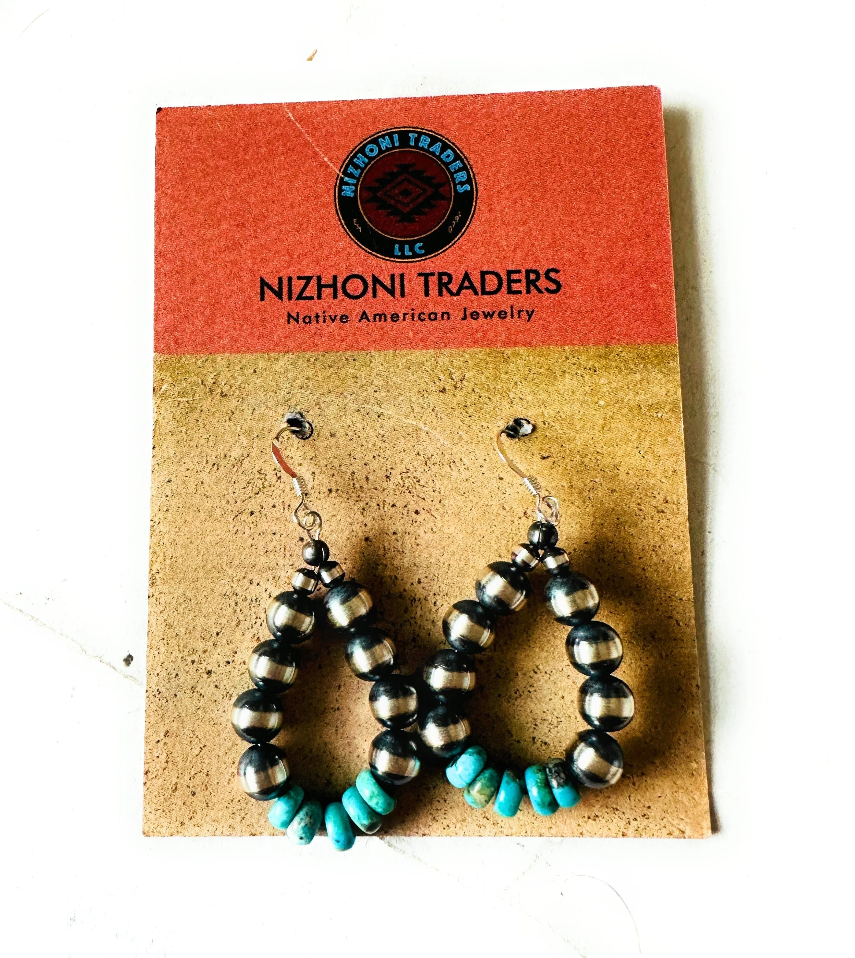 Navajo Turquoise & Sterling Silver Pearl Dangle Hoop Earrings