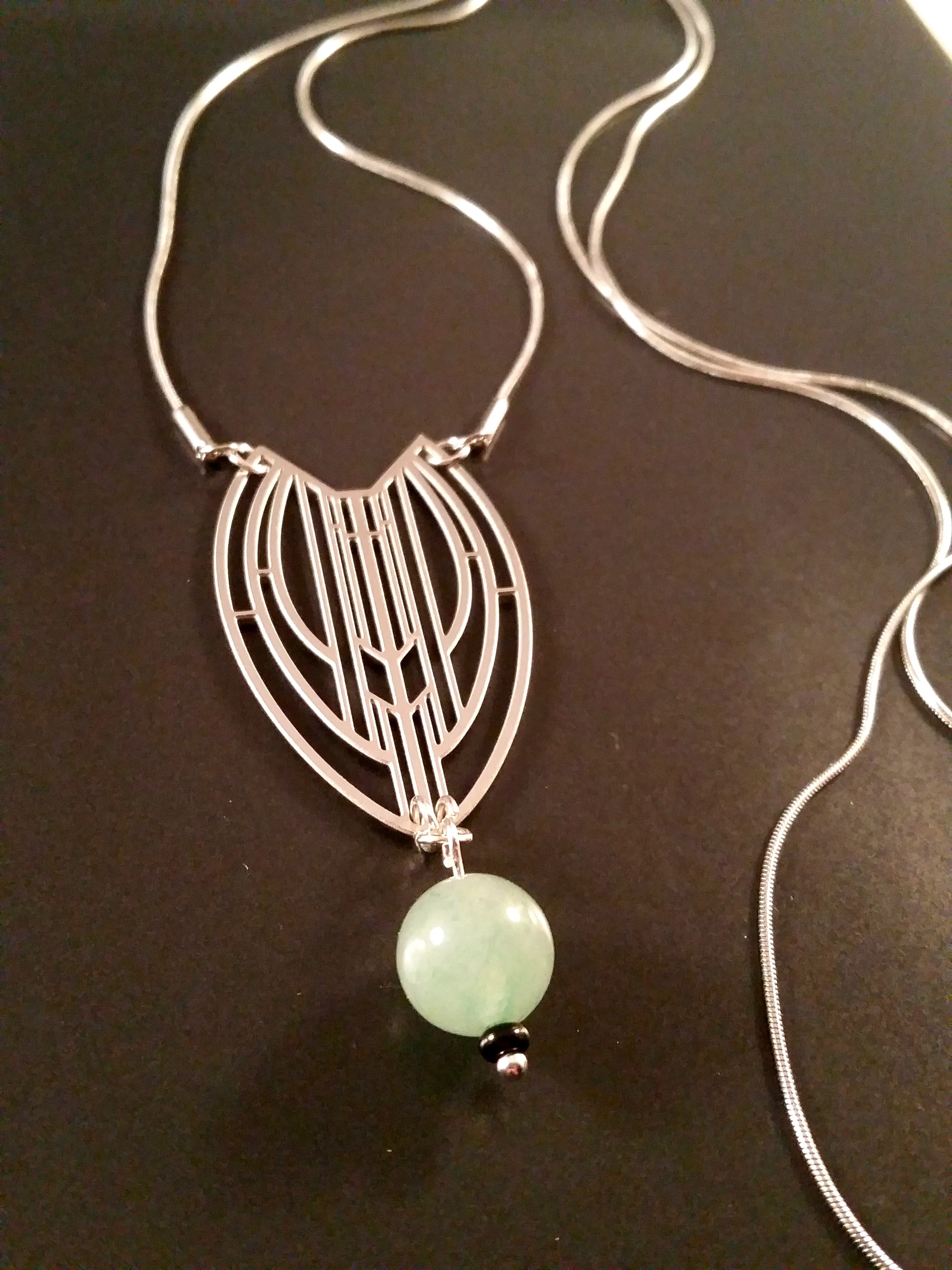 Necklace Silver Art Deco Jade Aventurine