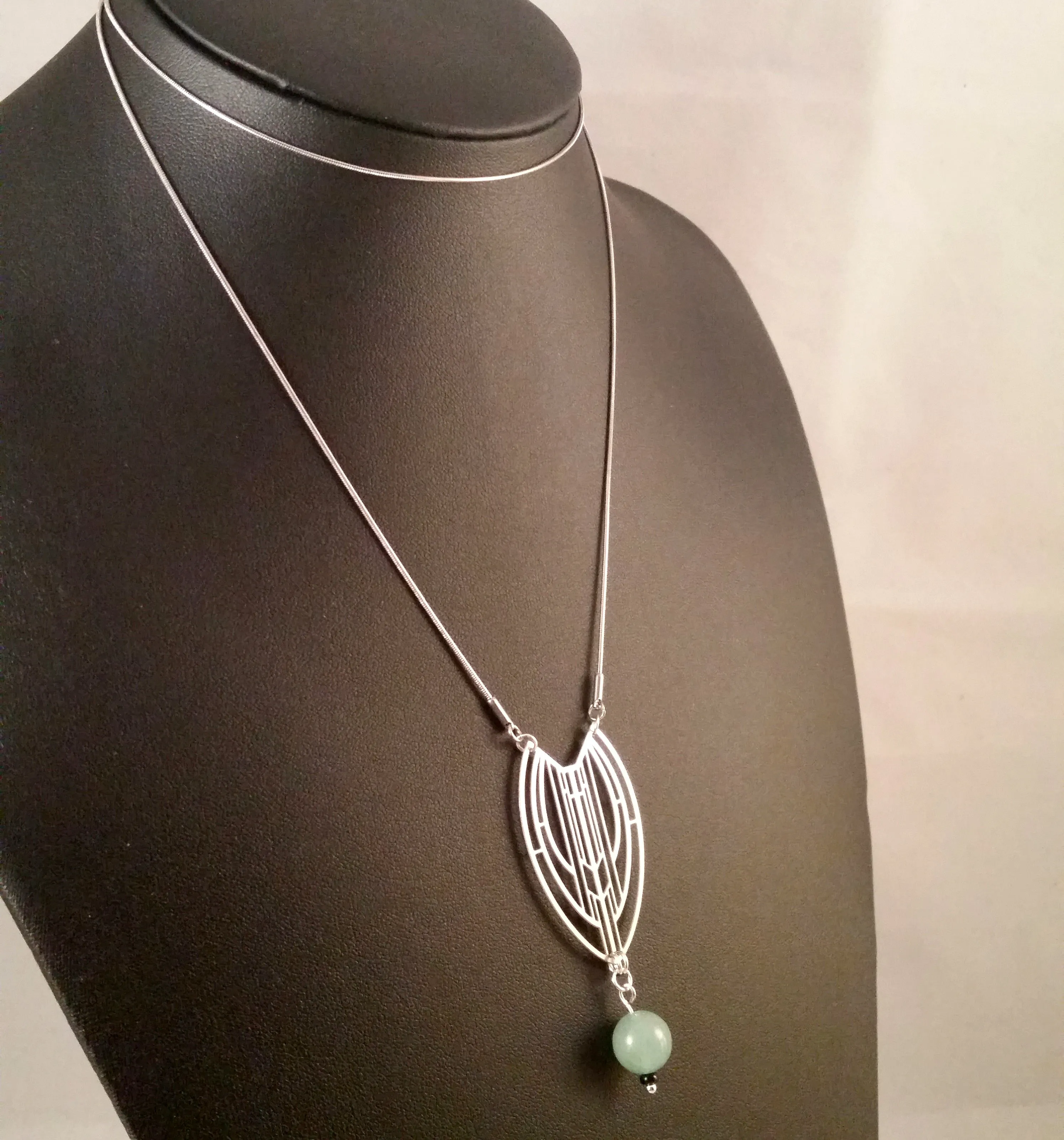 Necklace Silver Art Deco Jade Aventurine