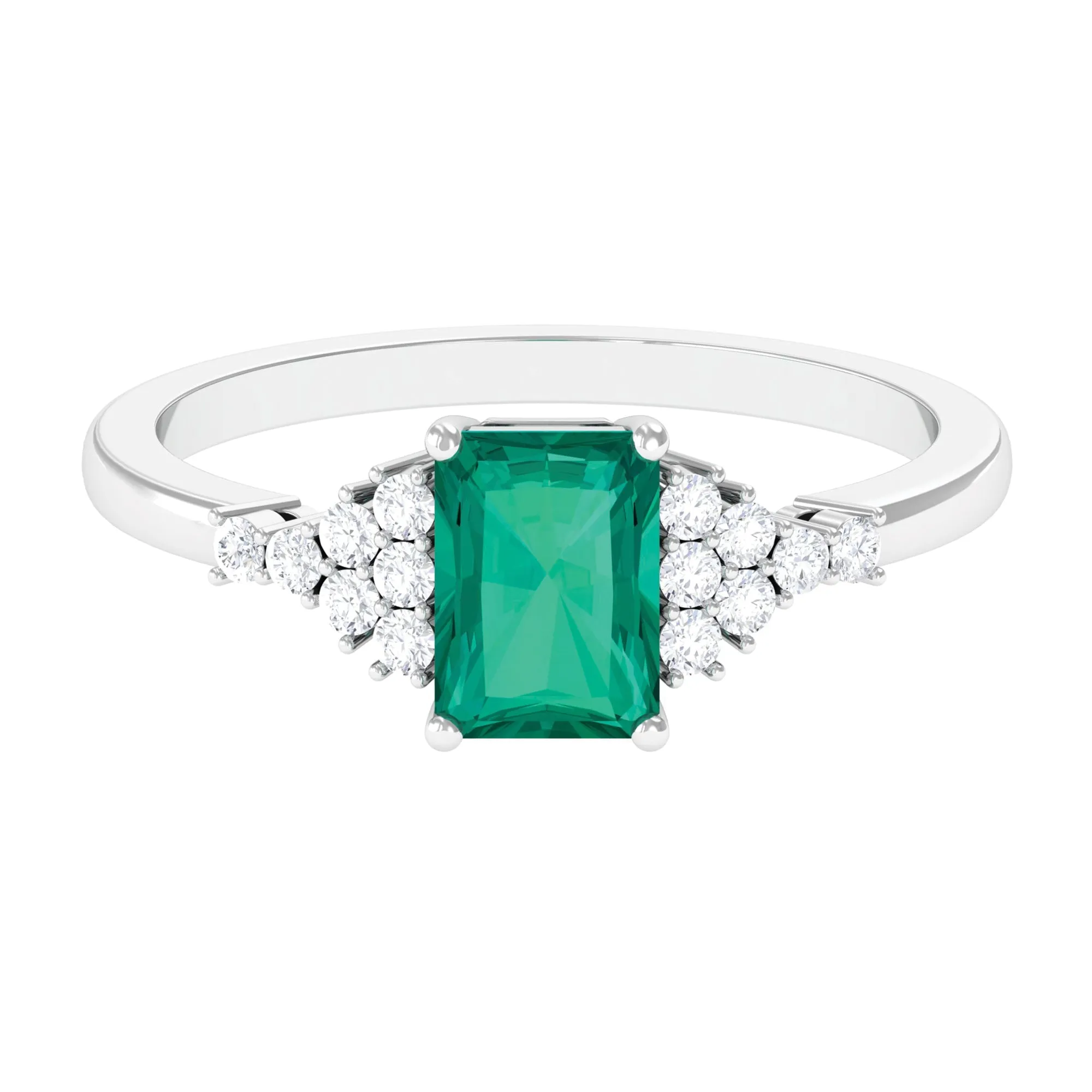 Octagon shape Emerald Solitaire Engagement Ring with Diamond