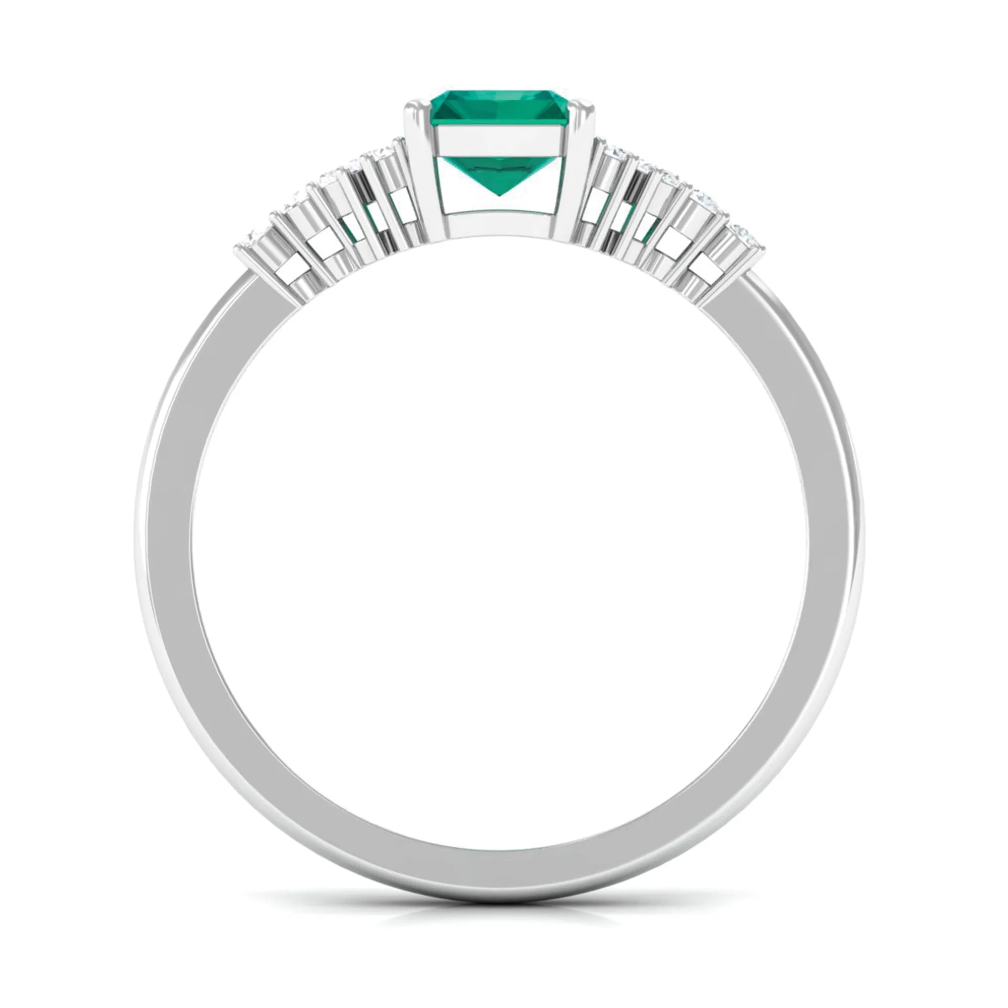 Octagon shape Emerald Solitaire Engagement Ring with Diamond