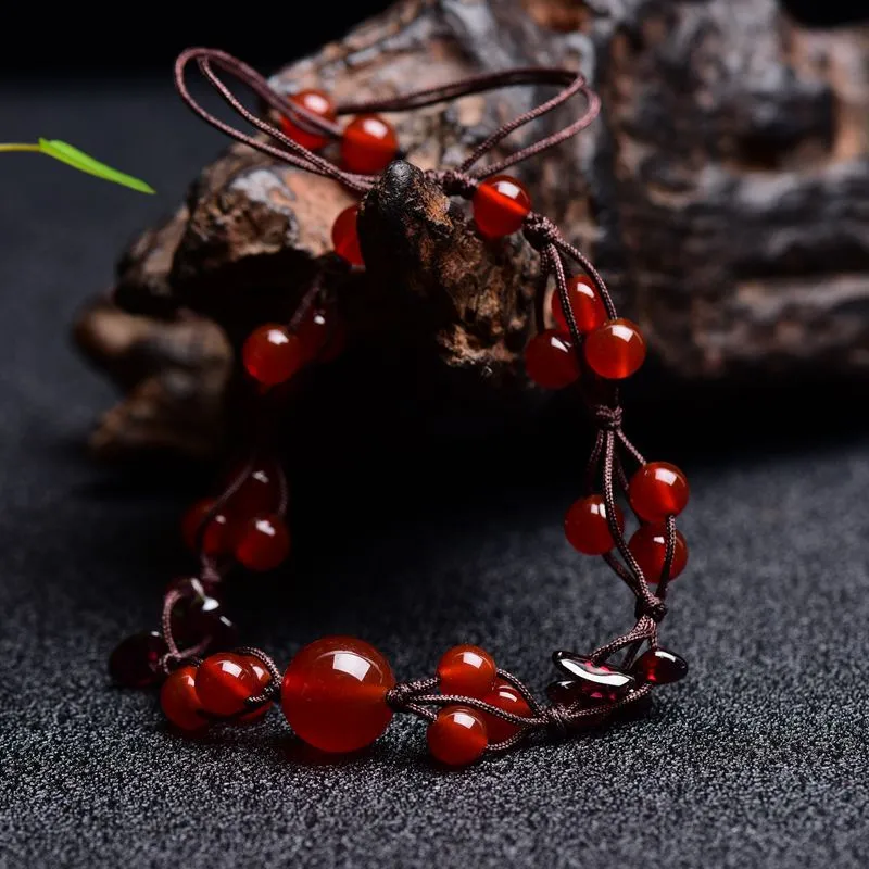 Onyx Hand Braided Bracelet Women's Fashion Simple Garnet Crystal