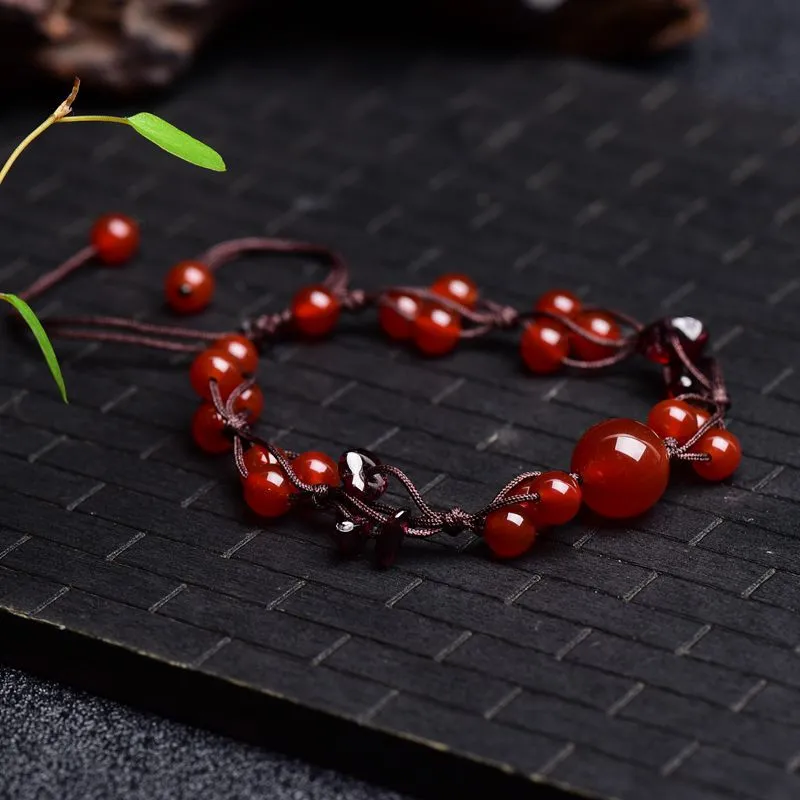 Onyx Hand Braided Bracelet Women's Fashion Simple Garnet Crystal