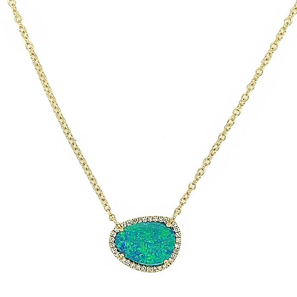 Opal and Diamond Halo Pendant Necklace