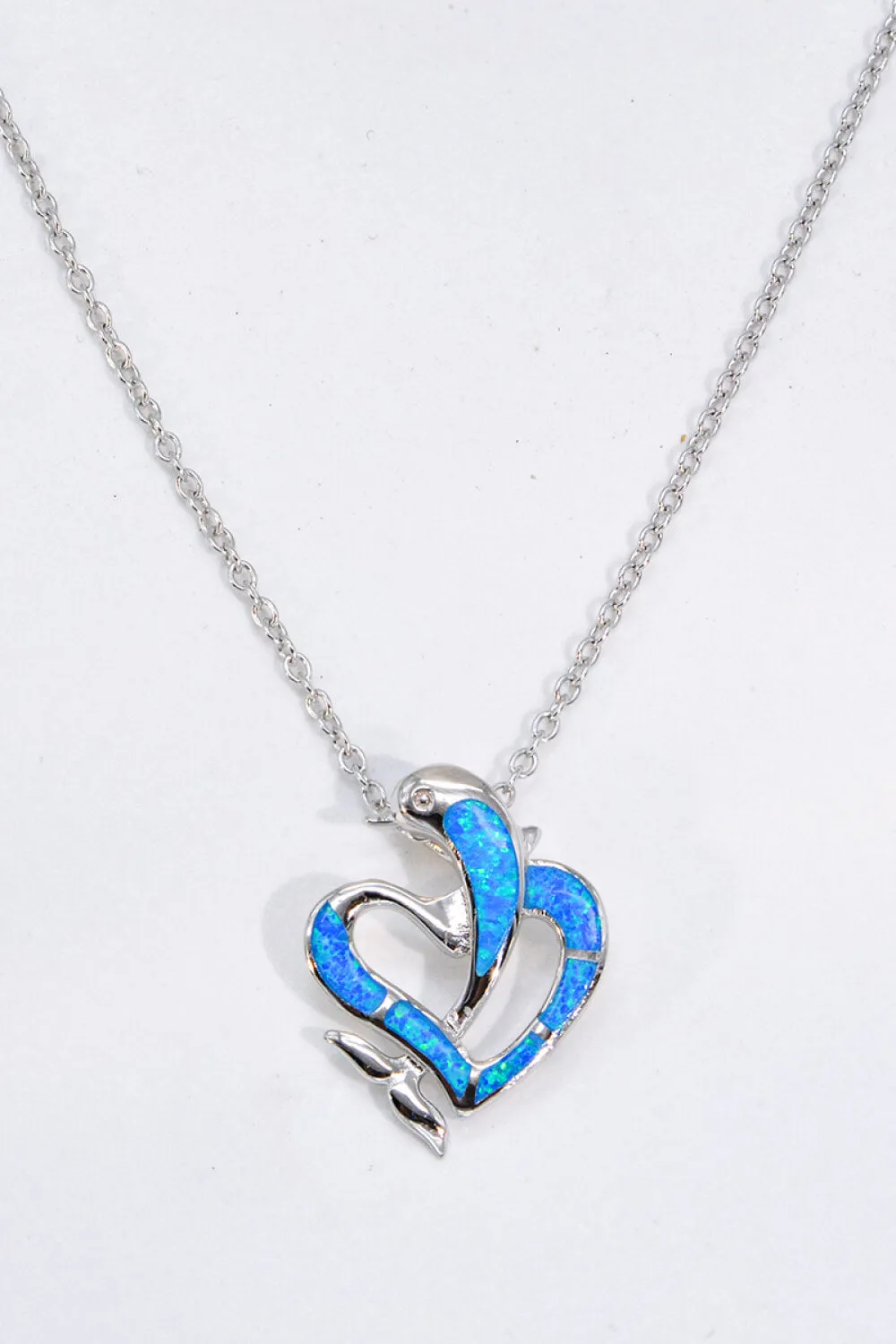 Opal Dolphin Heart Chain-Link Necklace