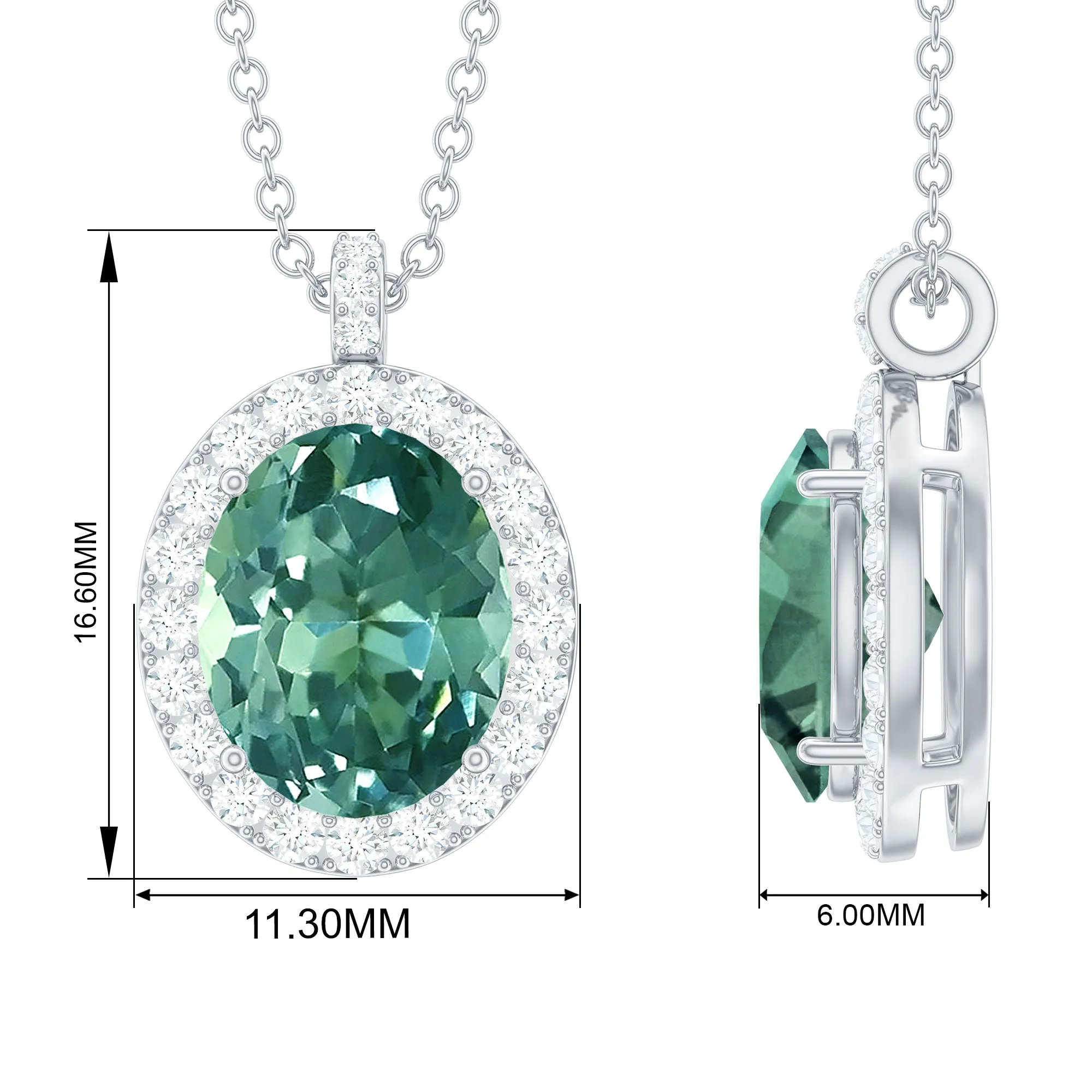 Oval Created Green Sapphire and Diamond Halo Pendant