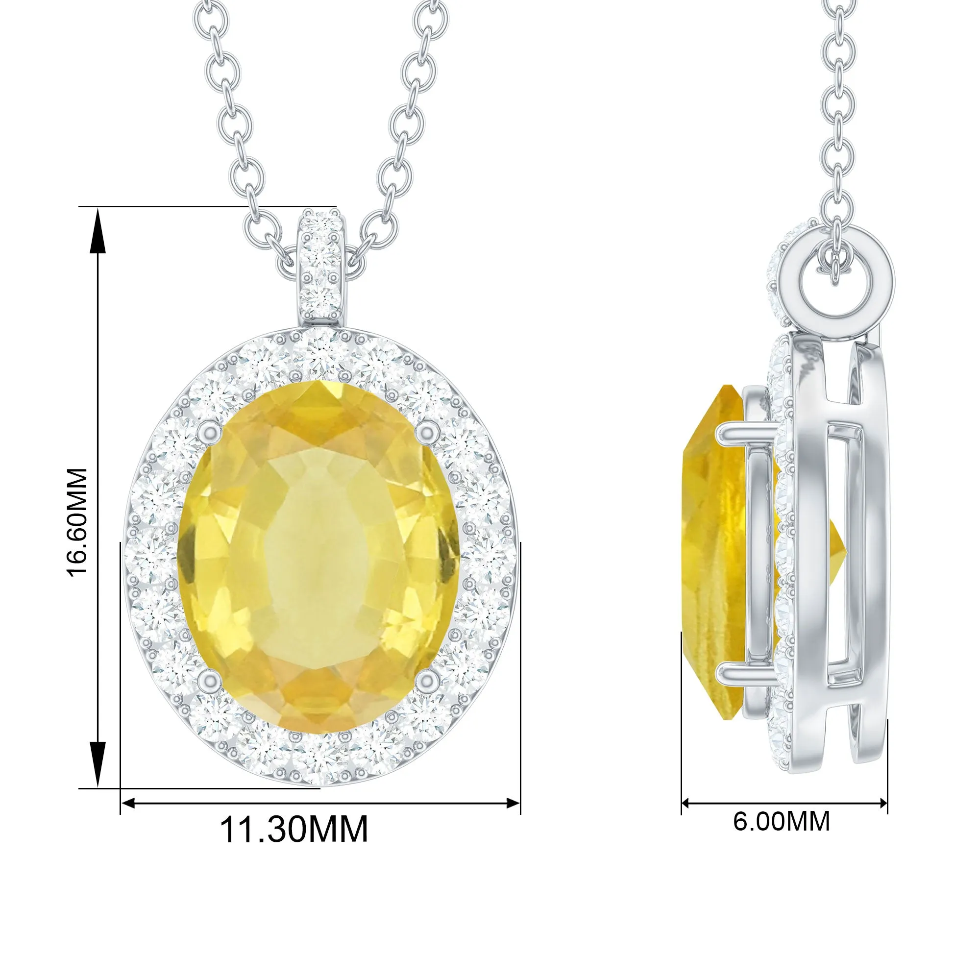 Oval Created Yellow Sapphire and Diamond Halo Pendant