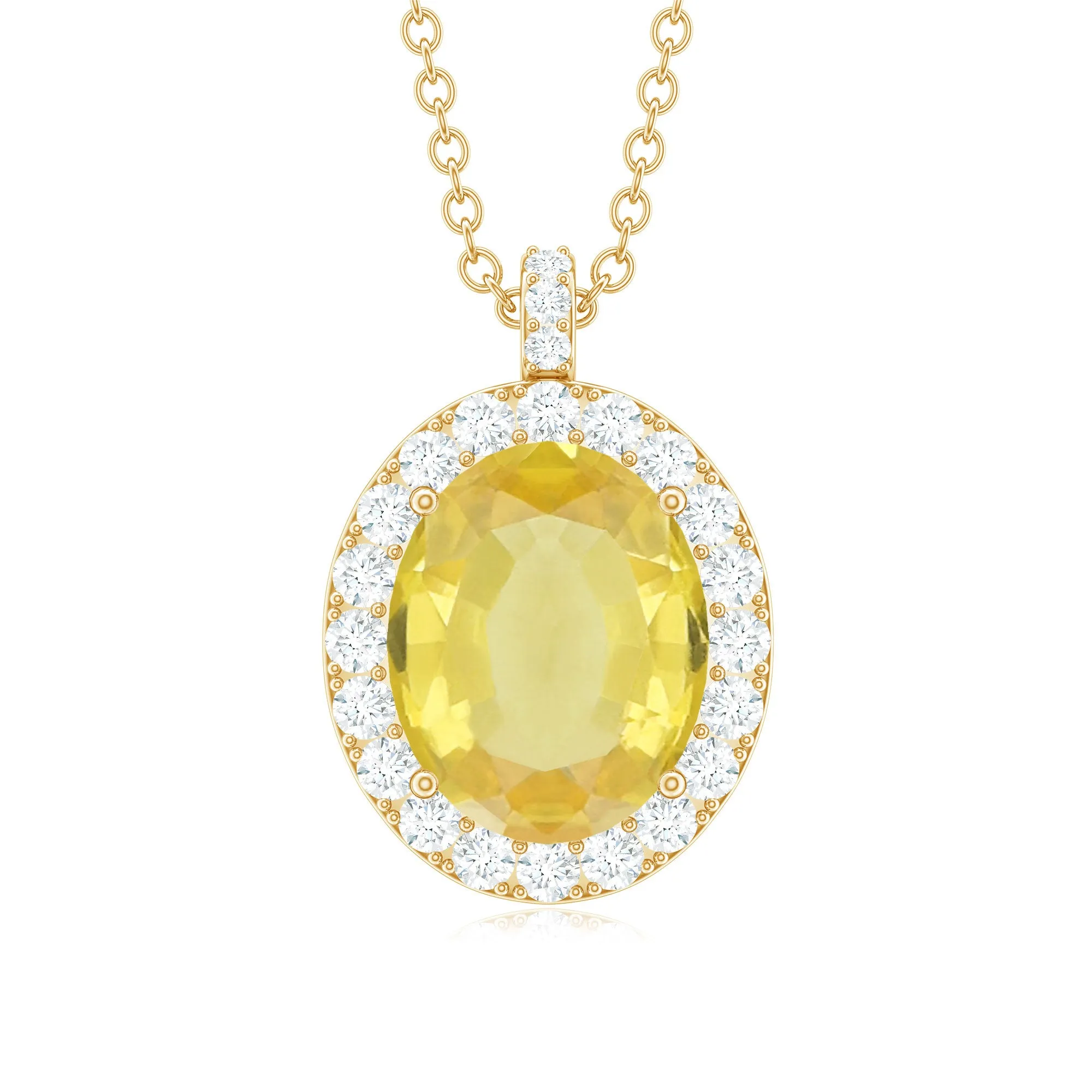 Oval Created Yellow Sapphire and Diamond Halo Pendant