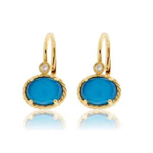 Oval Crystal Over Turquoise & Diamond Earrings