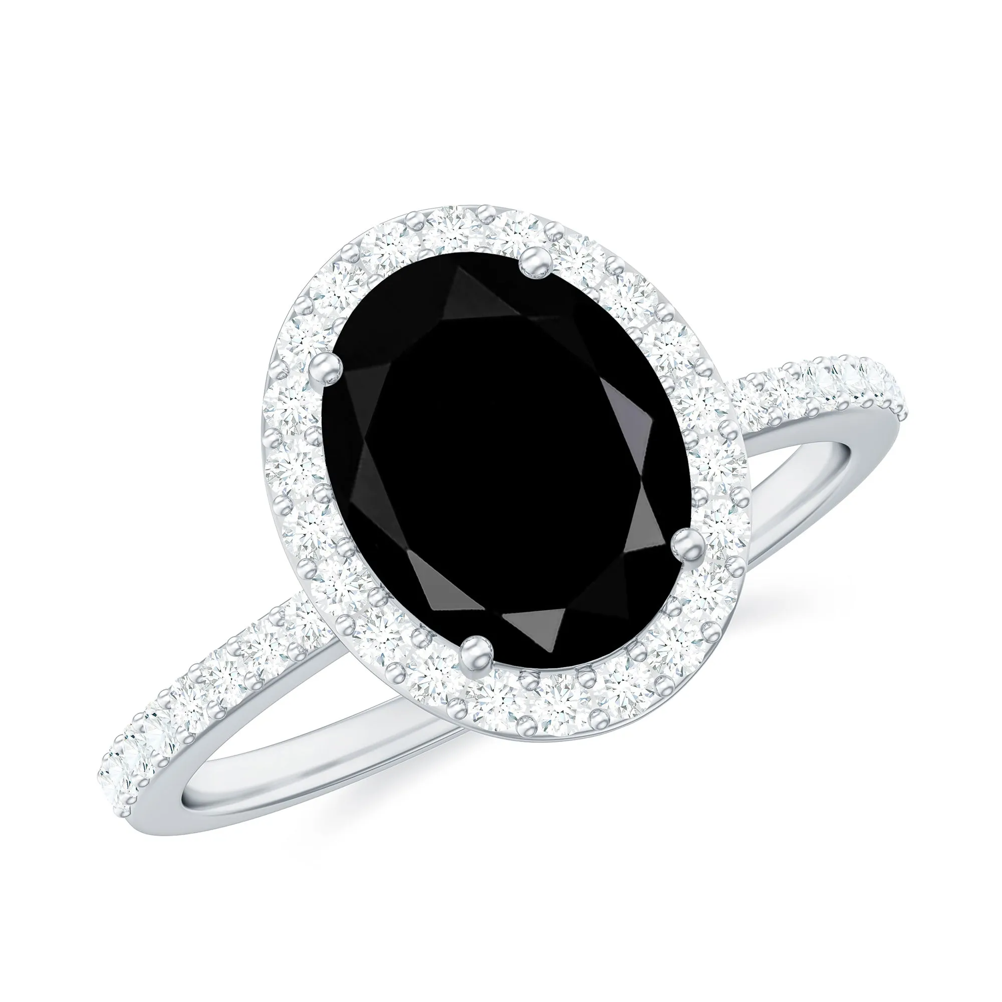 Oval Cut Created Black Diamond and Diamond Classic Halo Engagement Ring