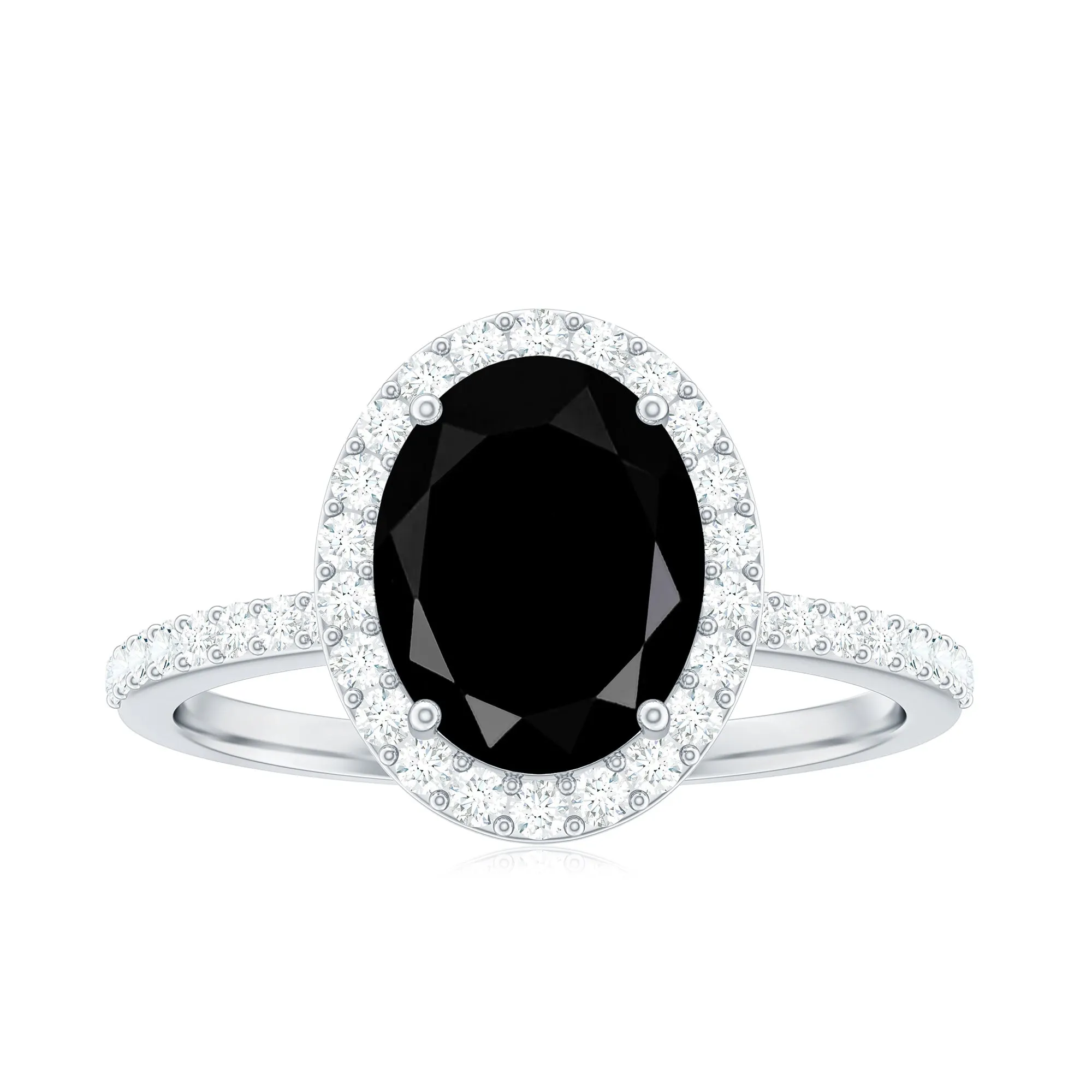 Oval Cut Created Black Diamond and Diamond Classic Halo Engagement Ring