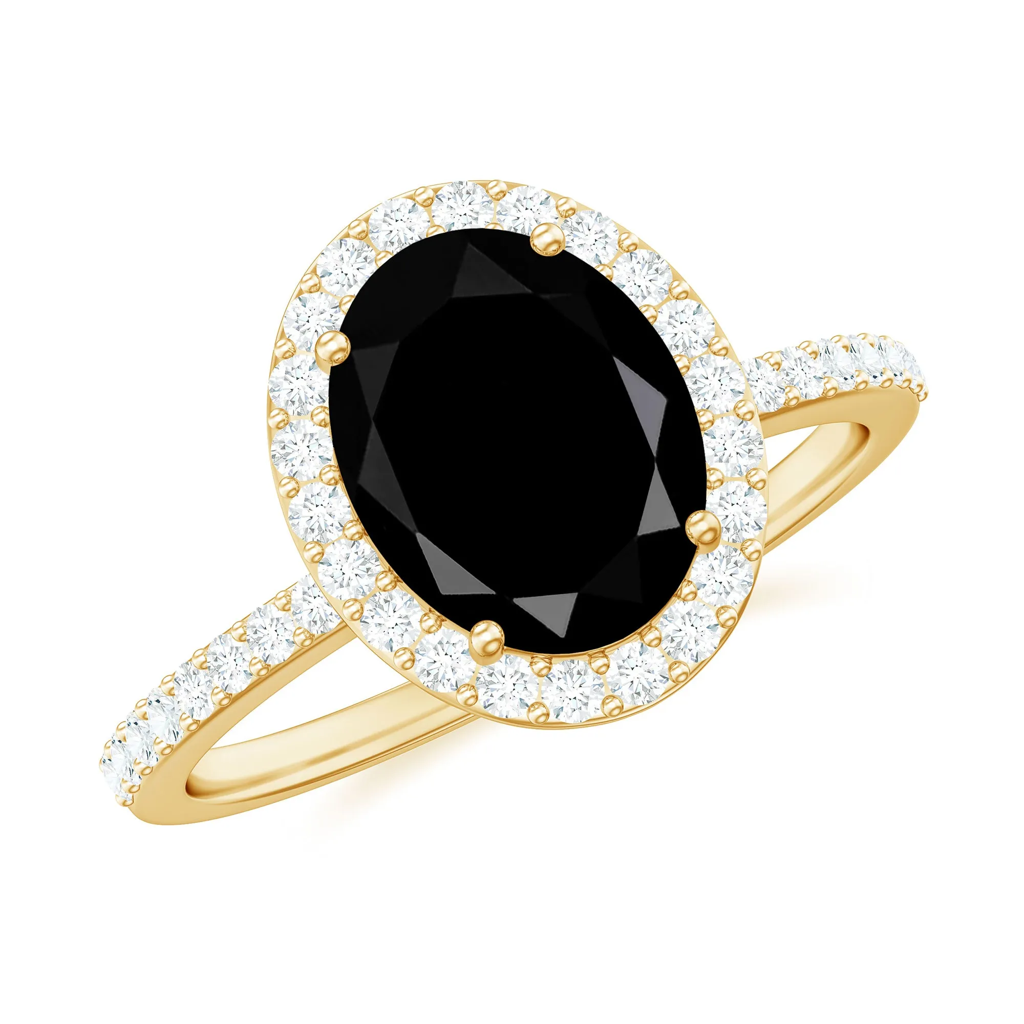 Oval Cut Created Black Diamond and Diamond Classic Halo Engagement Ring