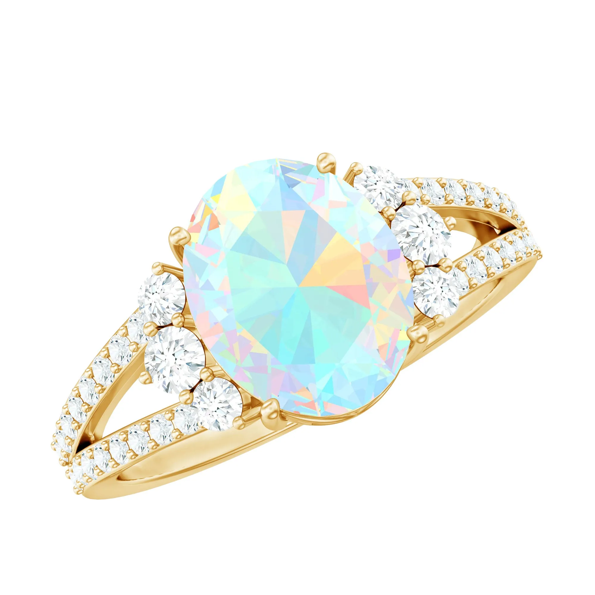 Oval Ethiopian Opal Engagement Ring with Diamond Split Shank