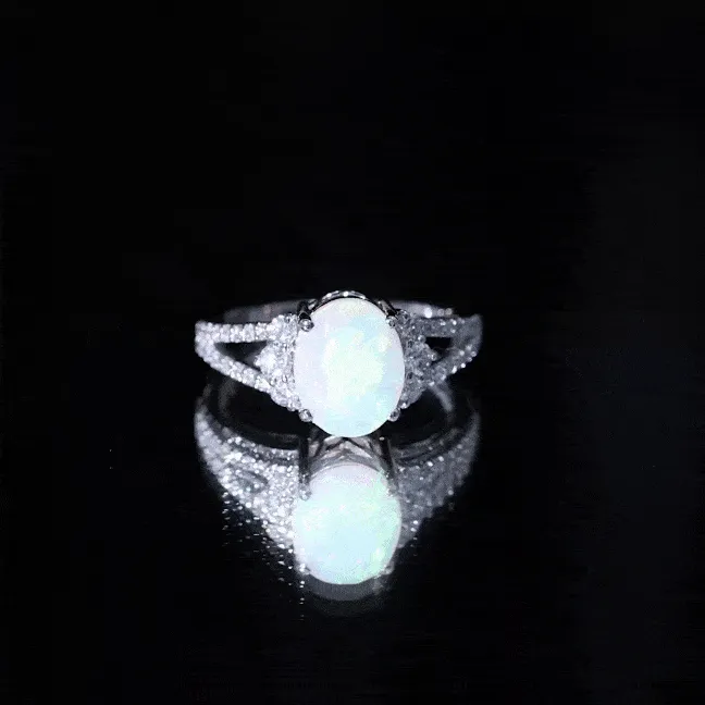 Oval Ethiopian Opal Engagement Ring with Diamond Split Shank