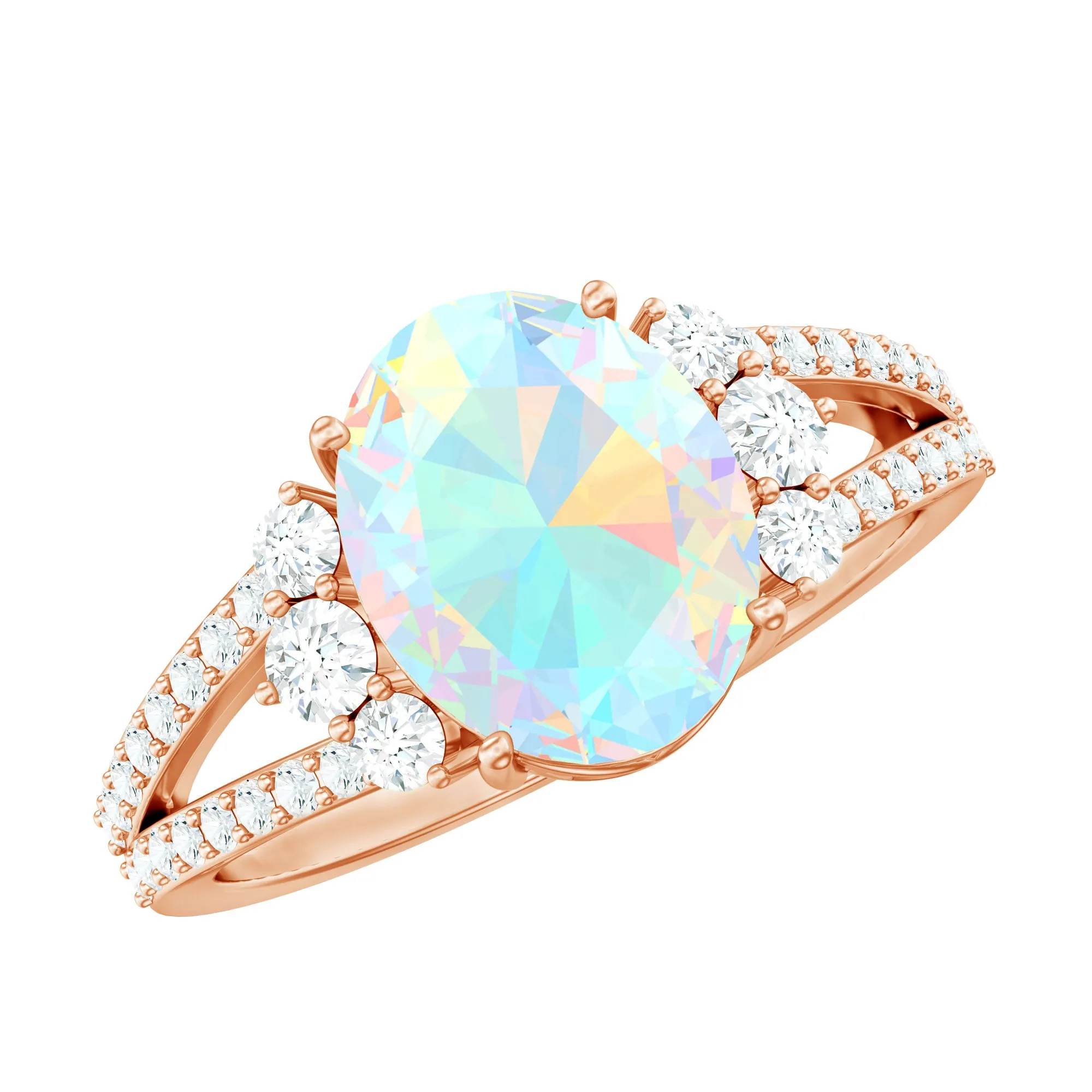 Oval Ethiopian Opal Engagement Ring with Diamond Split Shank