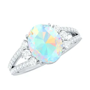 Oval Ethiopian Opal Engagement Ring with Diamond Split Shank