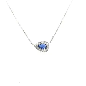 Pear Shaped Sapphire Halo Necklace (I7422)