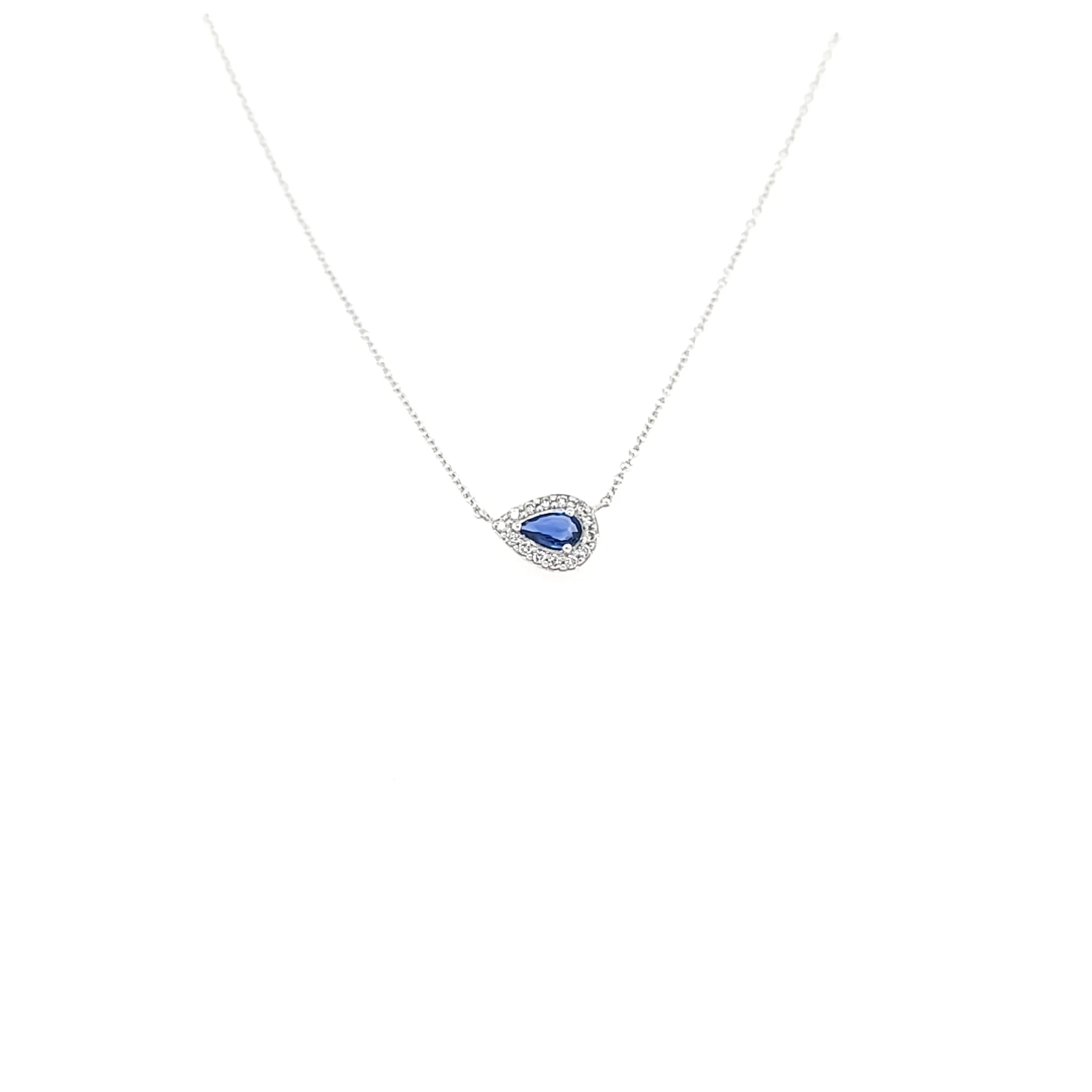 Pear Shaped Sapphire Halo Necklace (I7422)