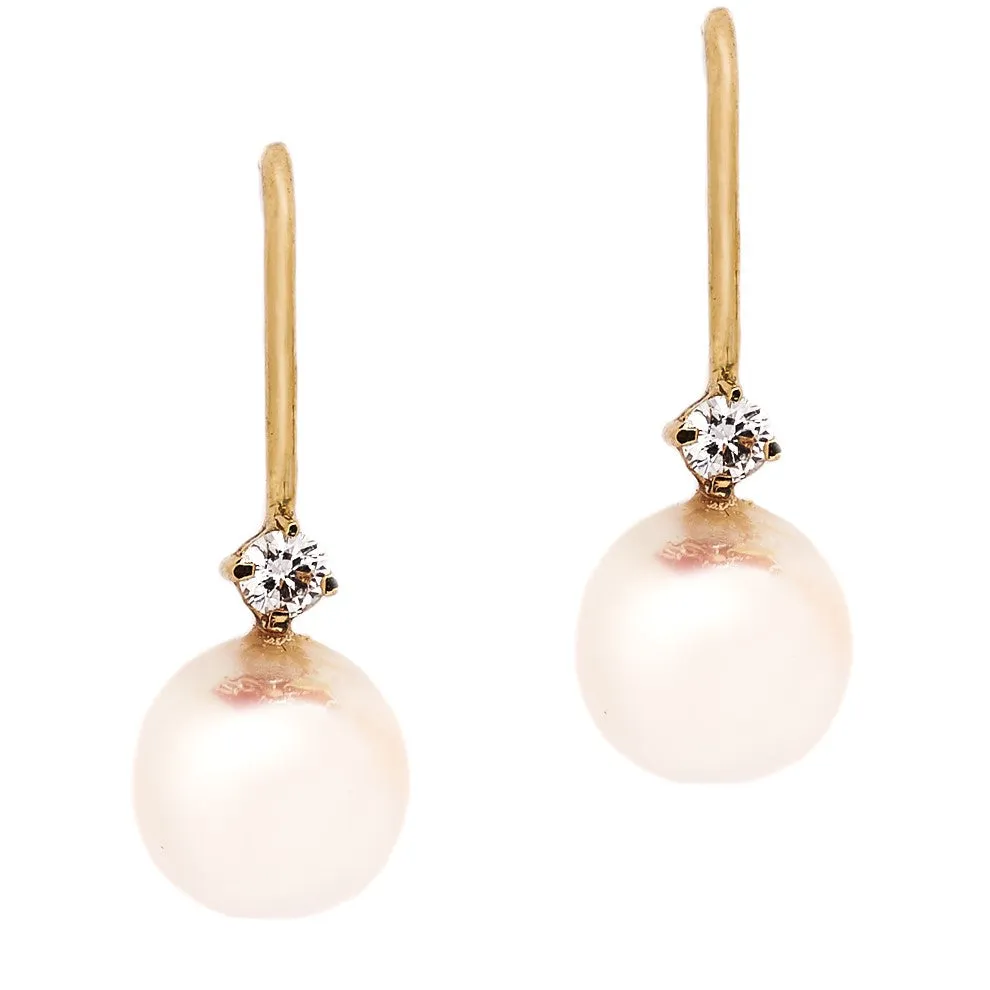 Pearl and Diamond Hook Earrings