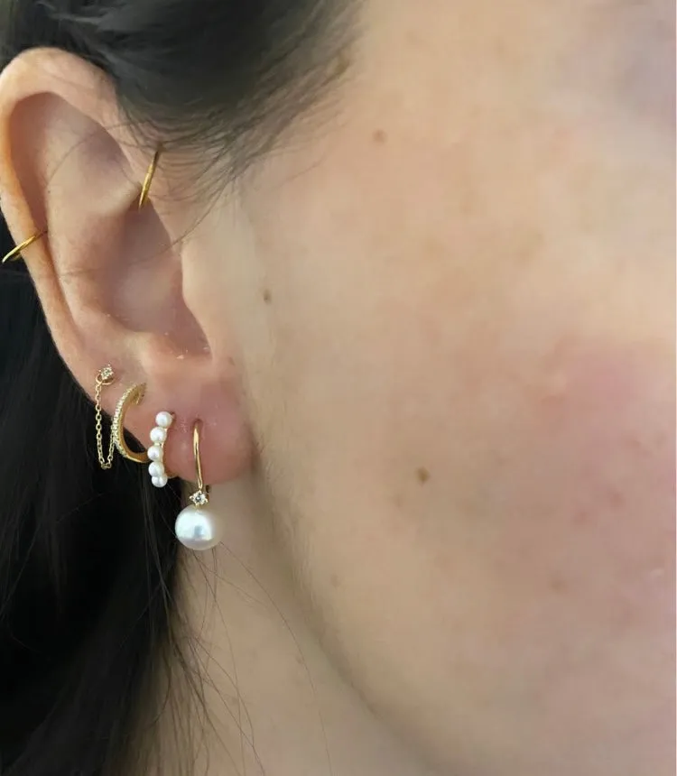 Pearl and Diamond Hook Earrings