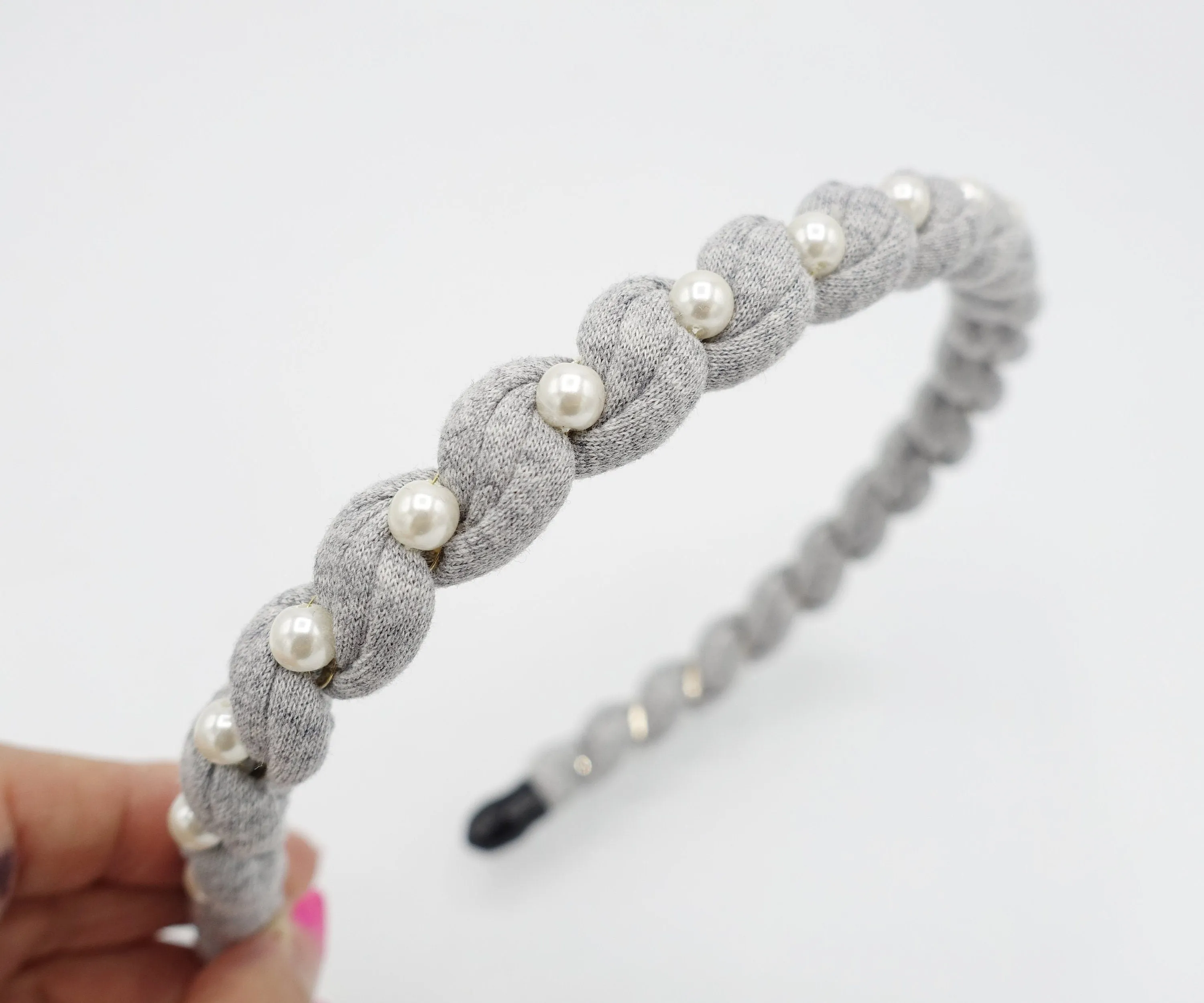 pearl embellished cotton spiral wrap headband thin hairband women hair accessory