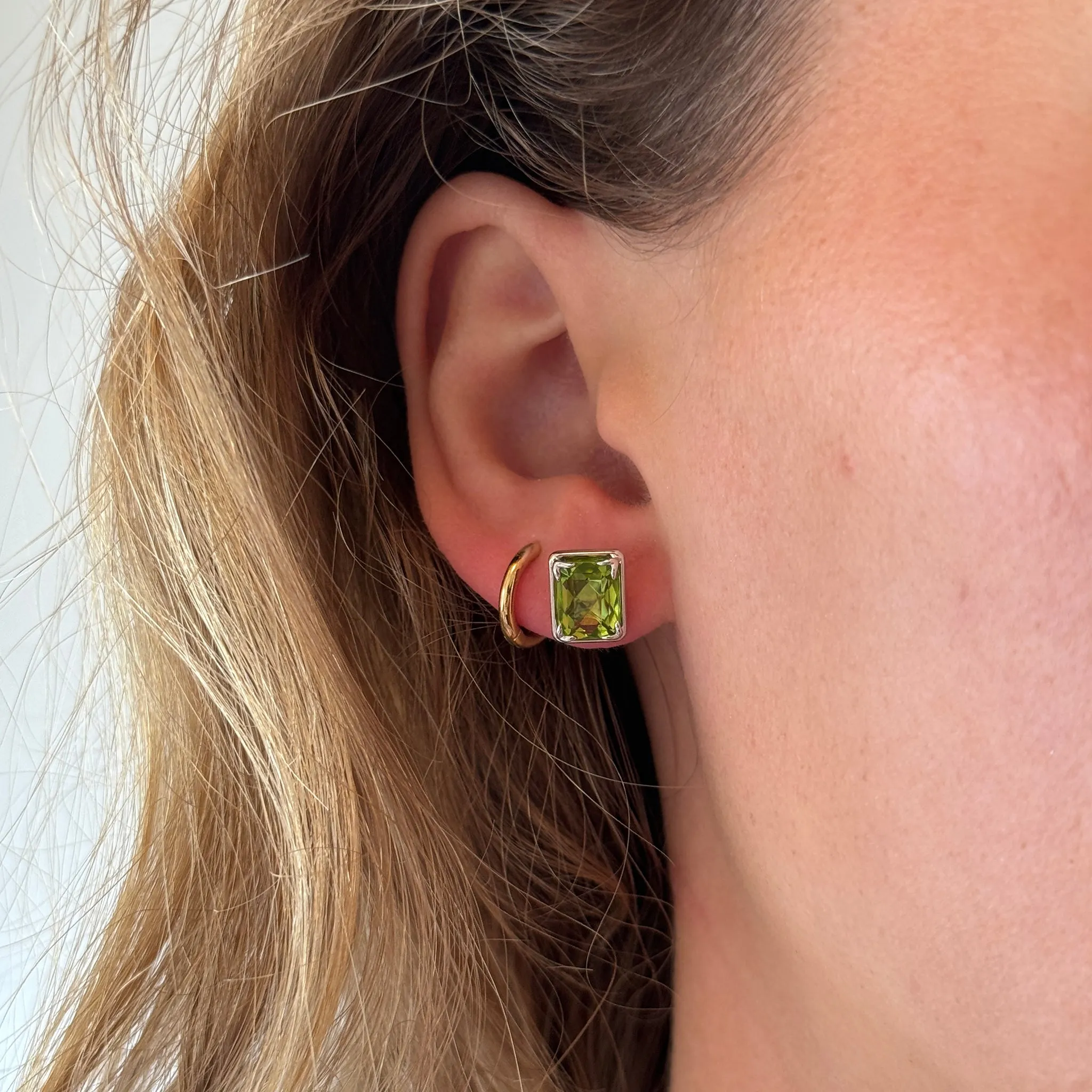 Peridot 14K White Gold River Stud Earrings