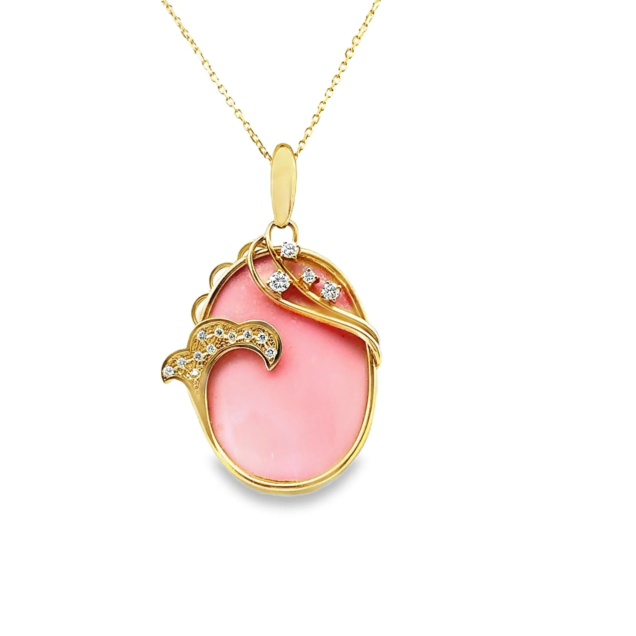 Pink Opal Diamond 18k Yellow Gold Necklace