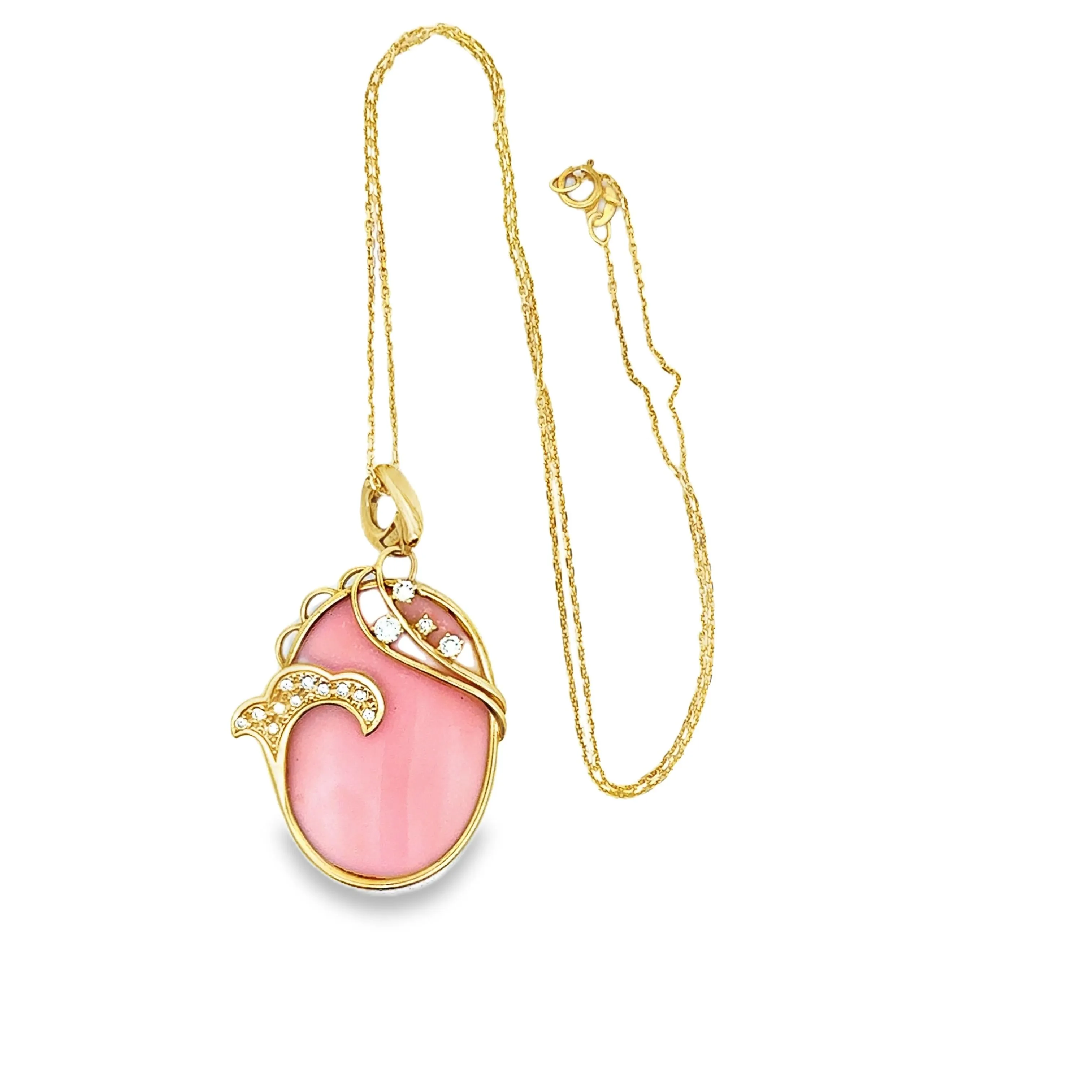 Pink Opal Diamond 18k Yellow Gold Necklace