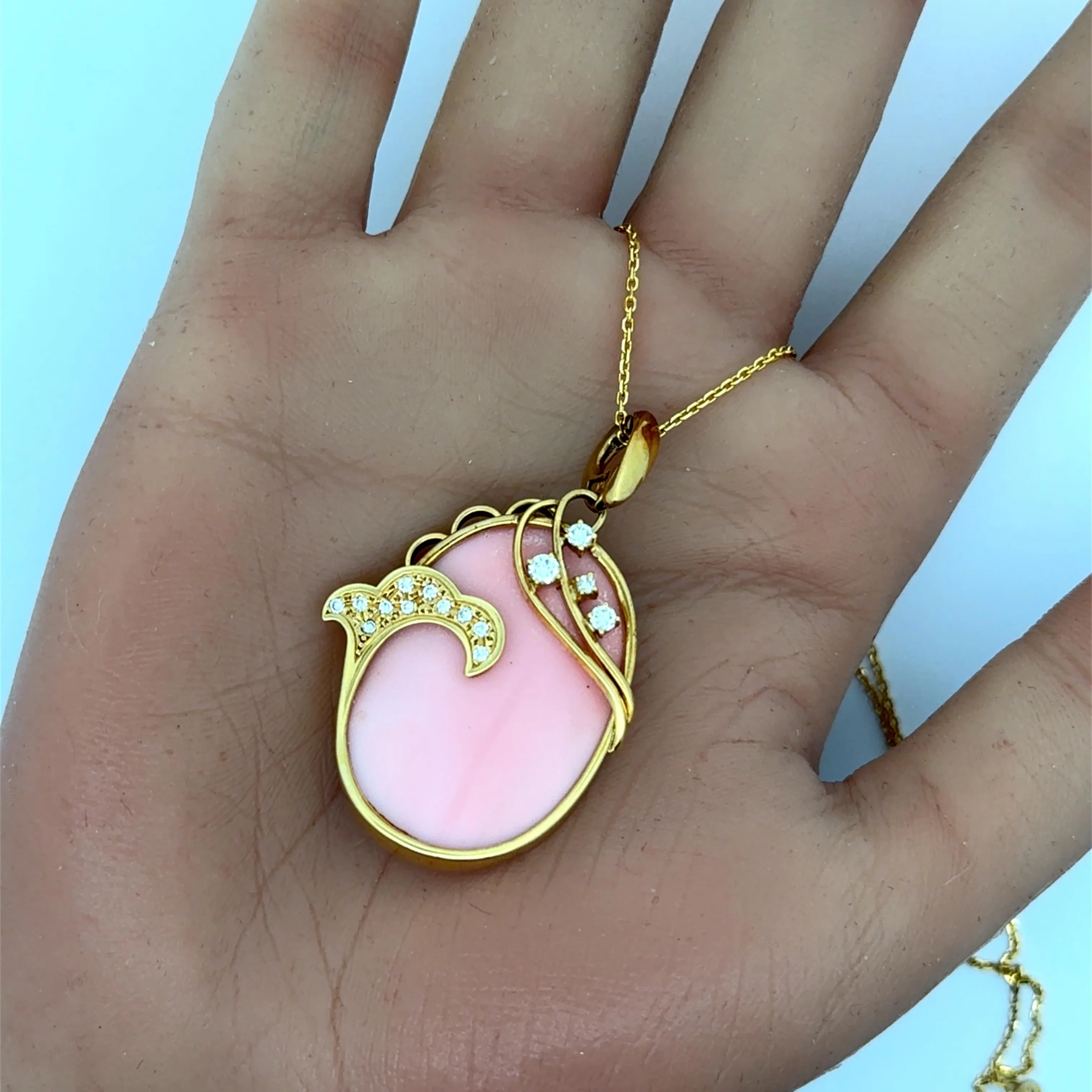 Pink Opal Diamond 18k Yellow Gold Necklace