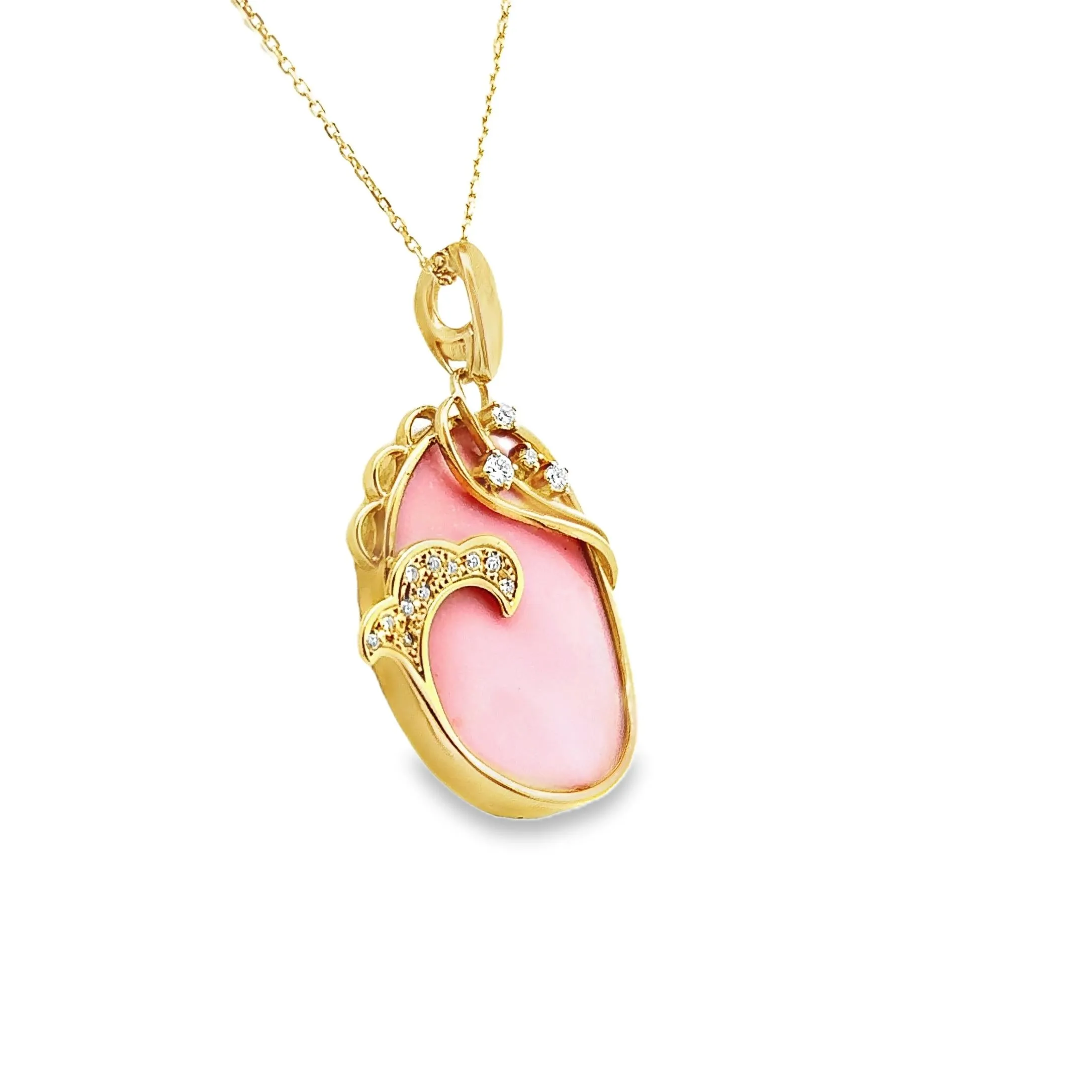 Pink Opal Diamond 18k Yellow Gold Necklace