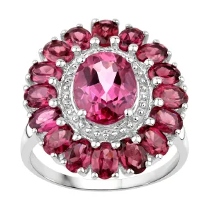 Pink Topaz and Garnet Flower Ring