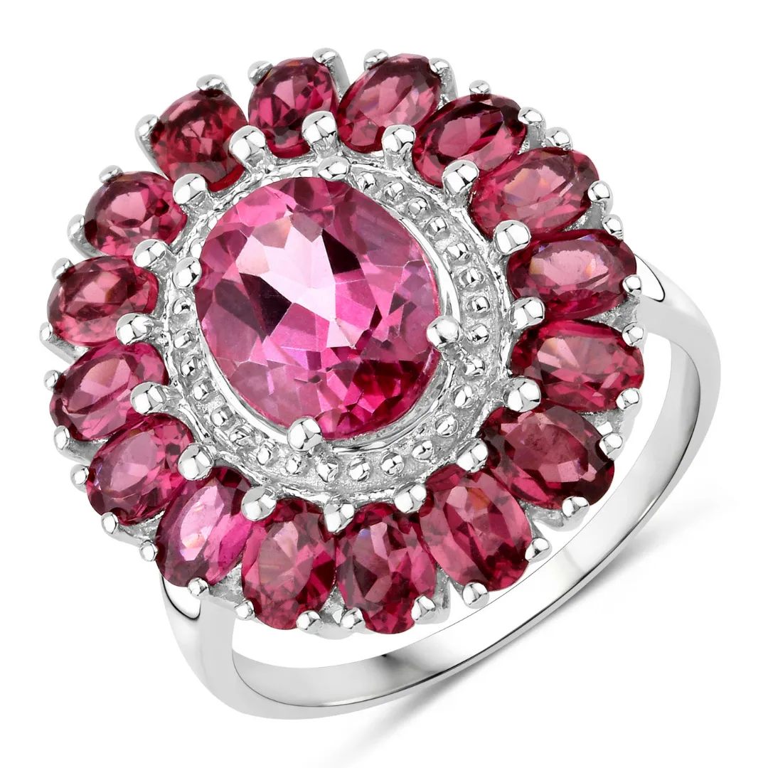 Pink Topaz and Garnet Flower Ring