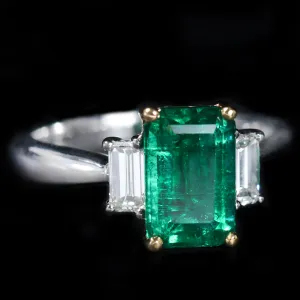 Platinum 2.43 Carat Emerald and Diamond Ring