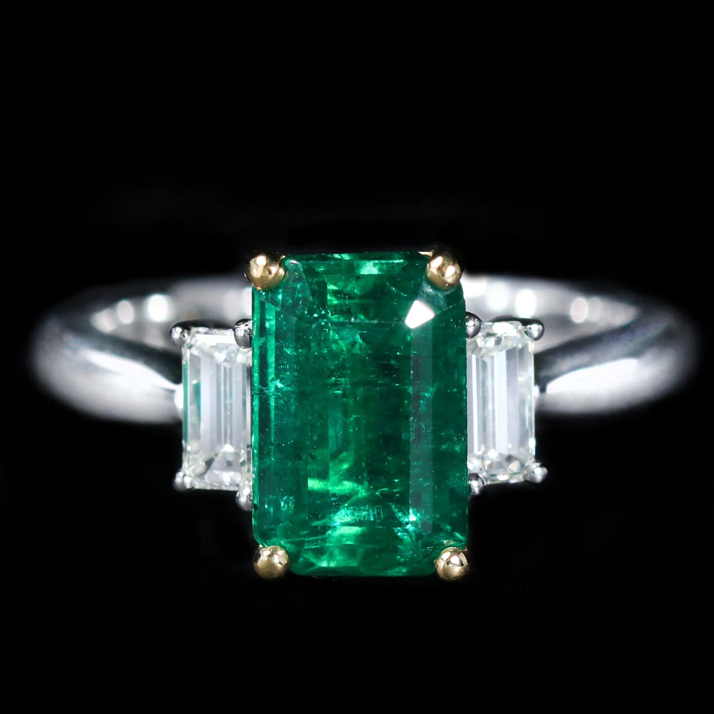 Platinum 2.43 Carat Emerald and Diamond Ring