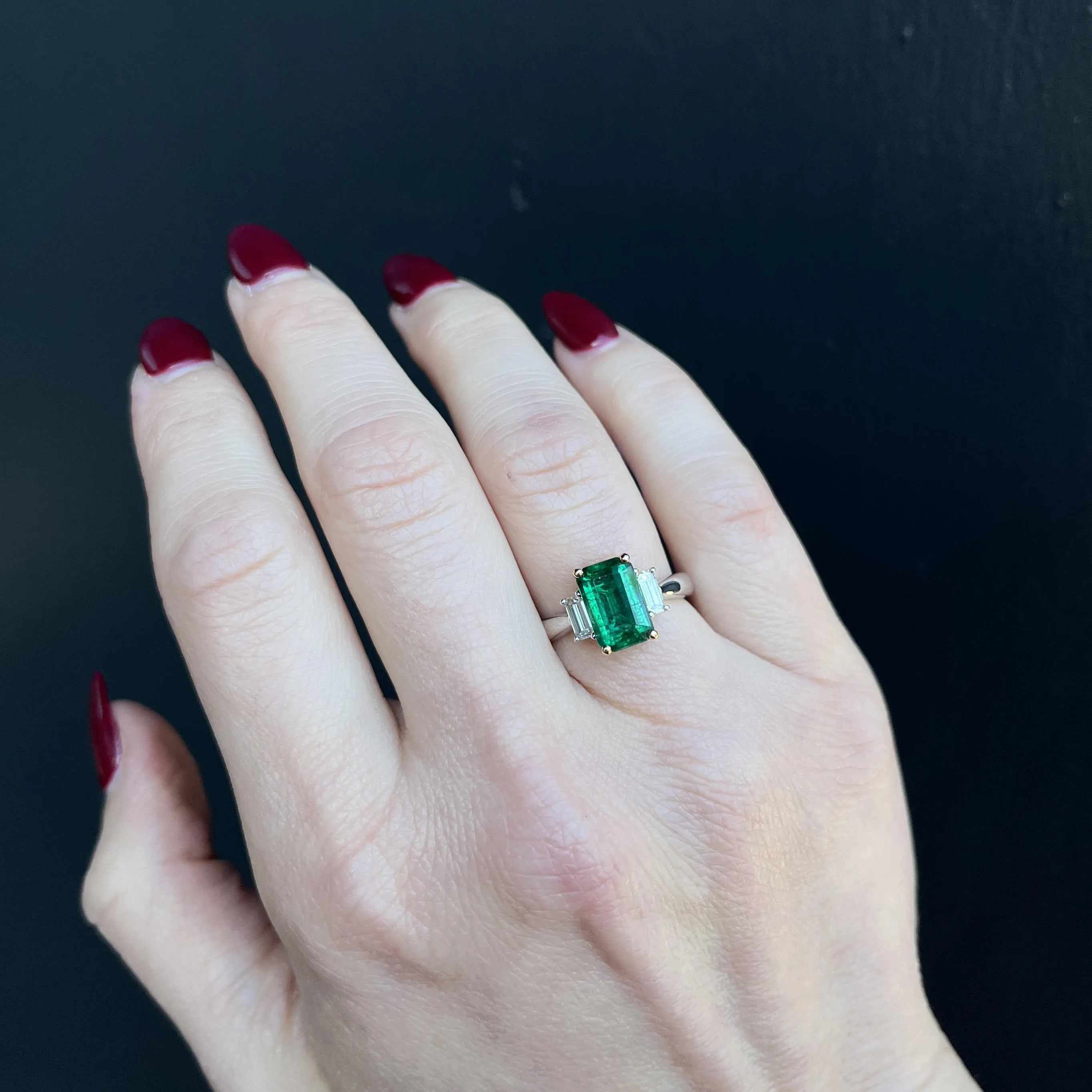 Platinum 2.43 Carat Emerald and Diamond Ring