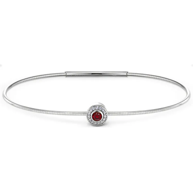 Platinum Finish Sterling Silver Round Simulated Garnet Birth Gem Bracelet with Simulated Diamonds