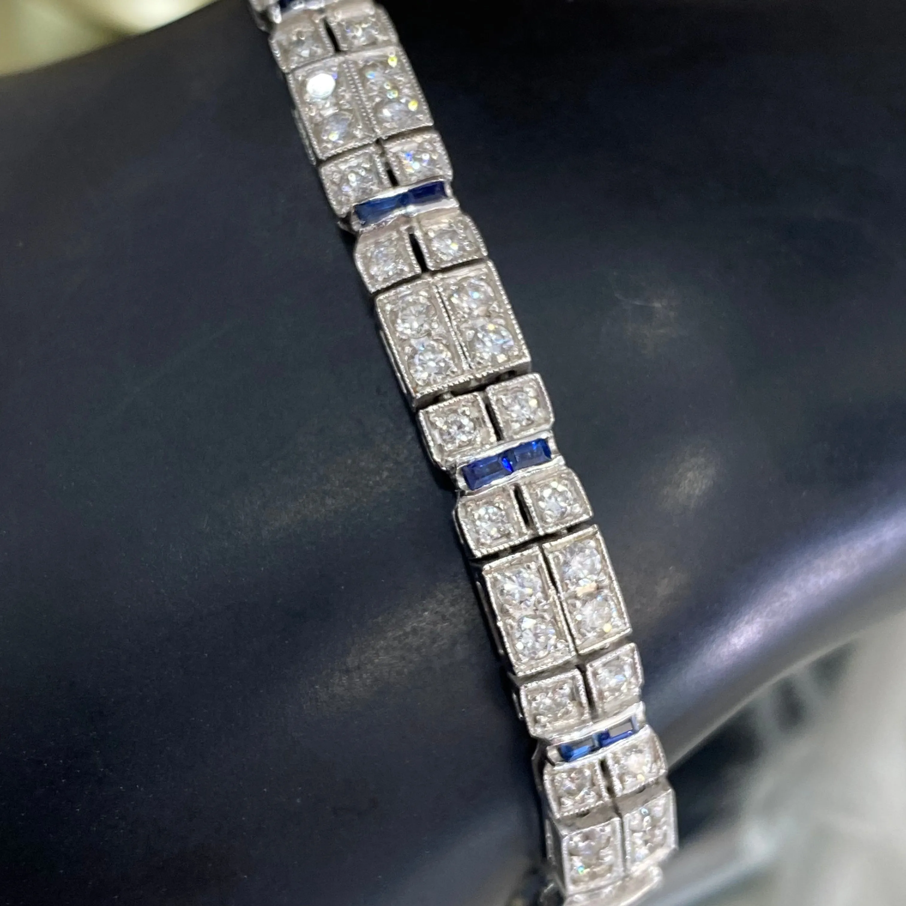 Platinum White Gold Luxury Bracelet With Diamond/Sapphire / 26.1gr / 6.1mm / 6.5in