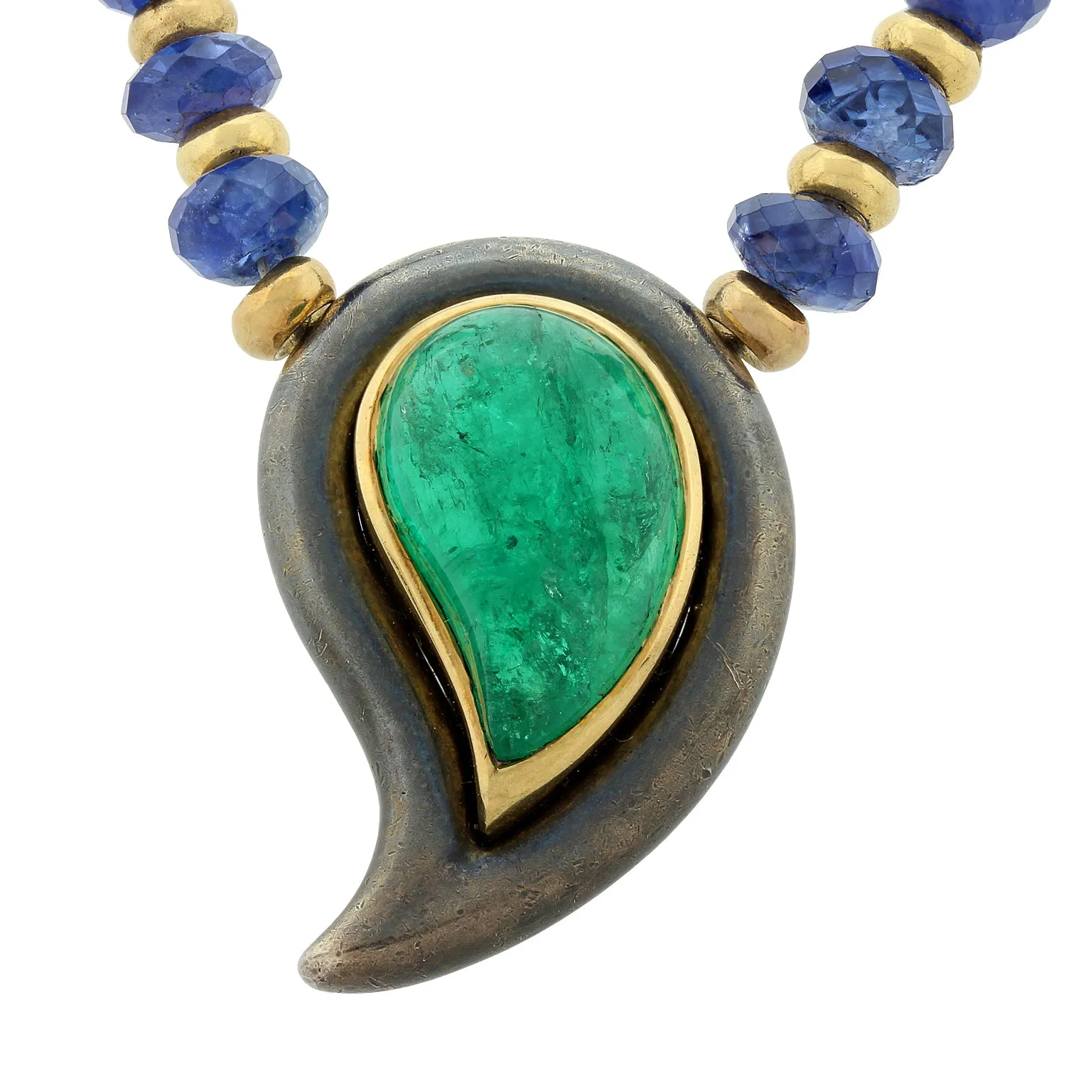 Poiray French Emerald Sapphire Gold Necklace