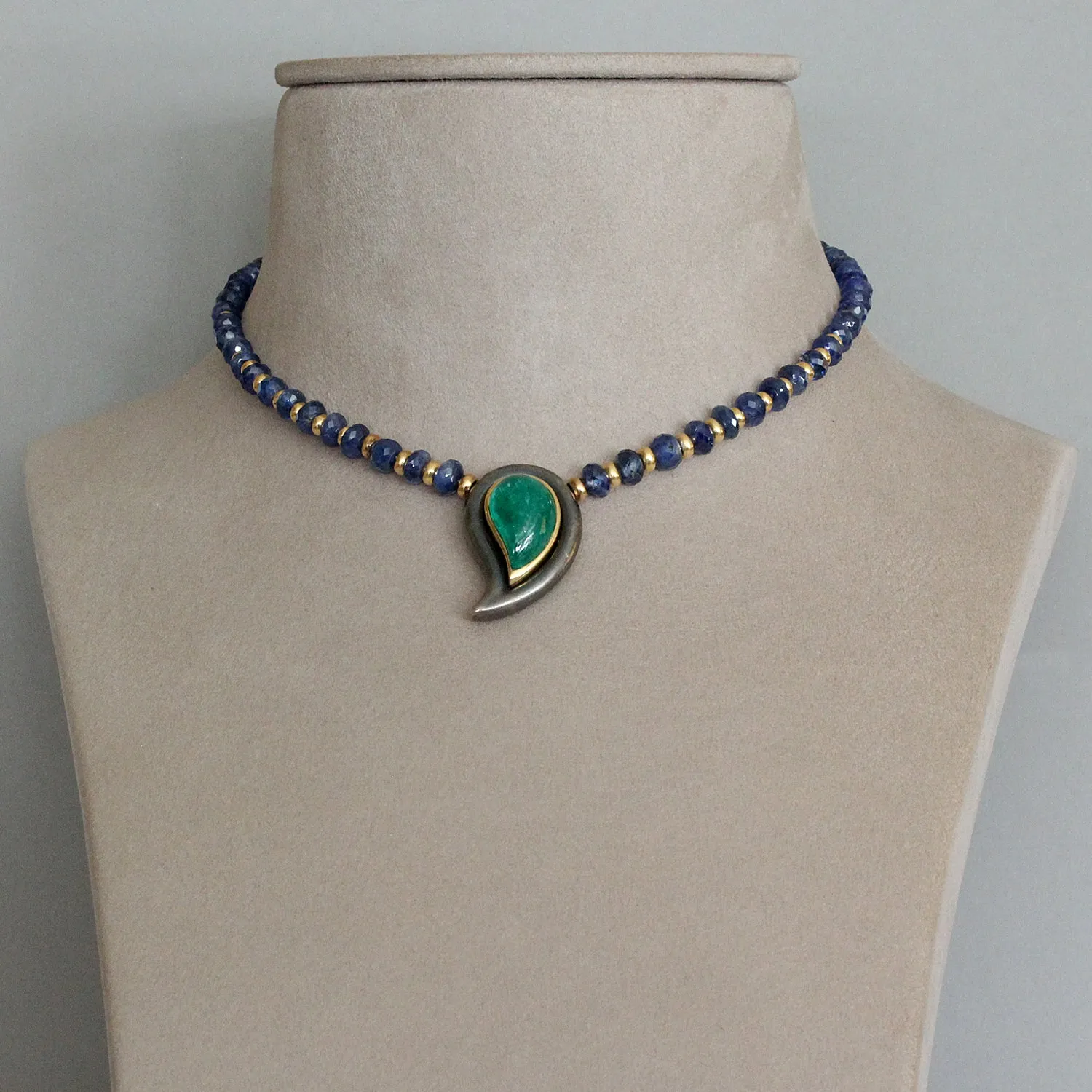 Poiray French Emerald Sapphire Gold Necklace