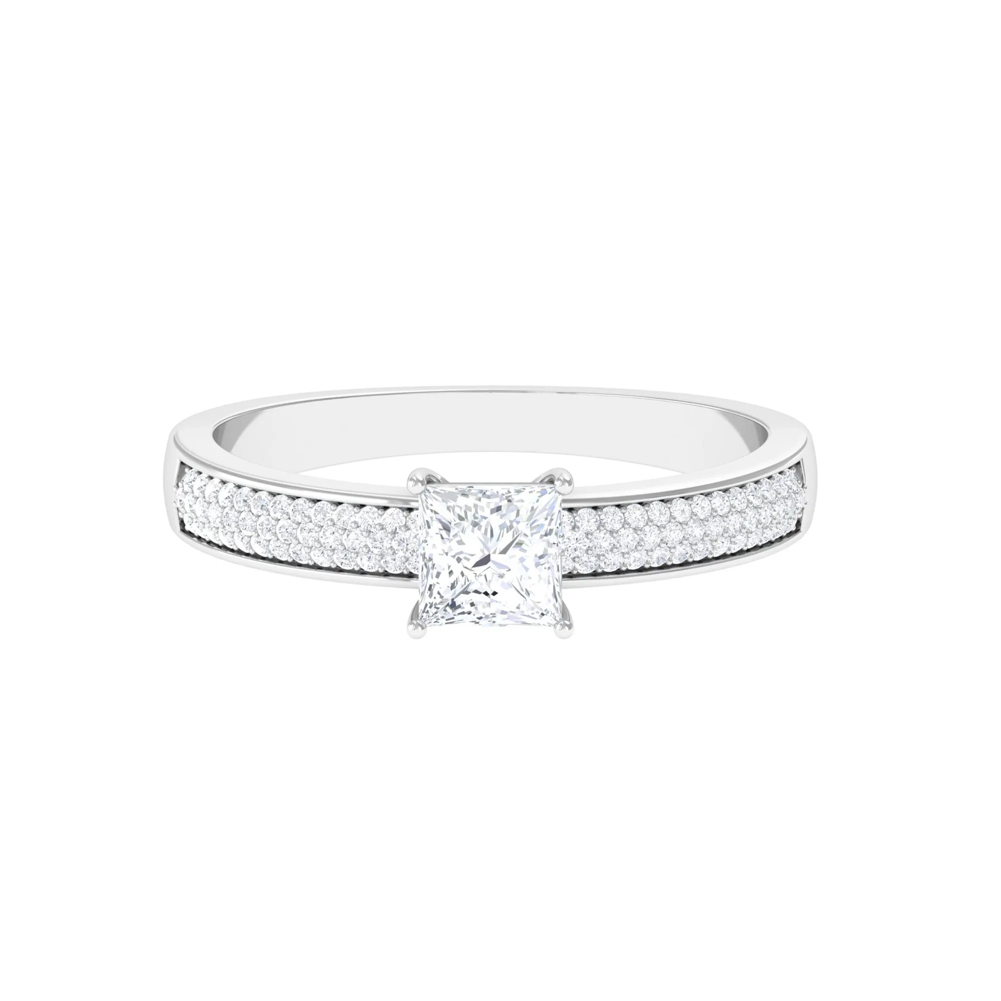 Princess Cut Cubic Zirconia Engagement Ring with Side Stones