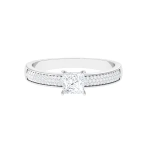 Princess Cut Cubic Zirconia Engagement Ring with Side Stones