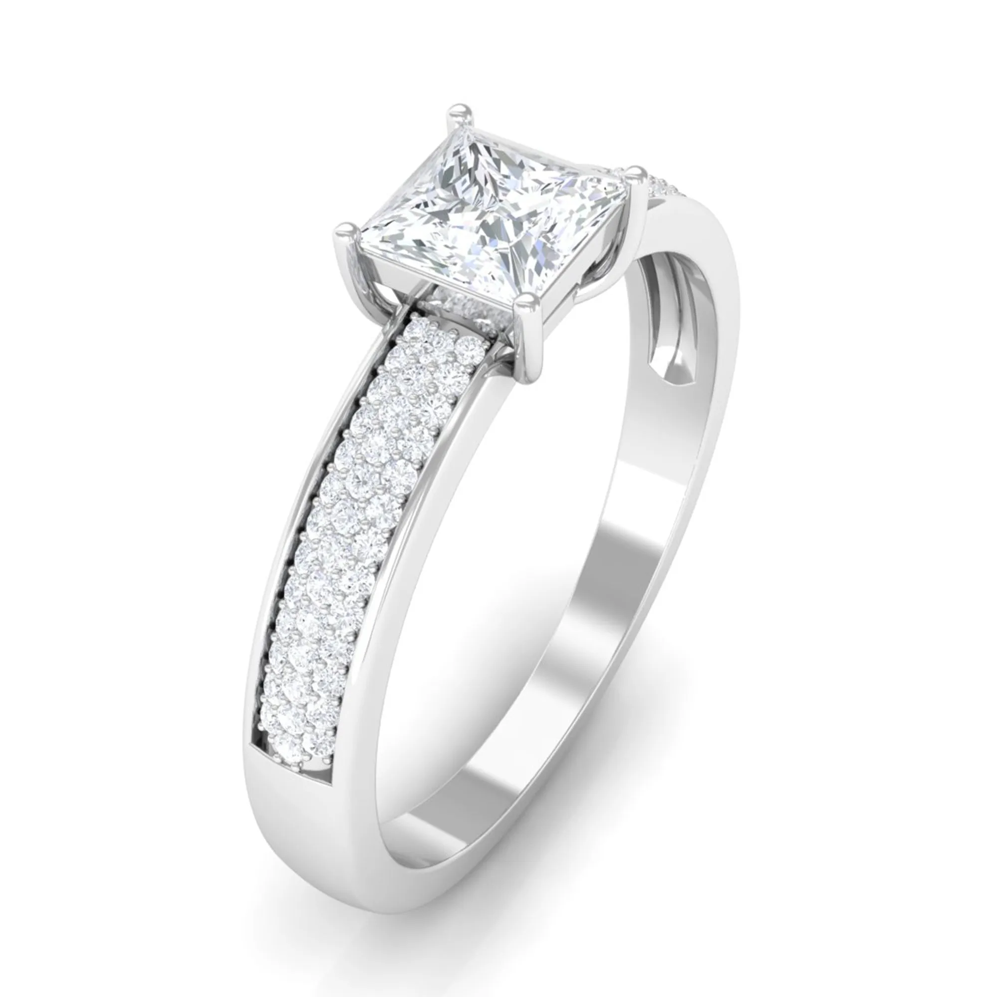 Princess Cut Cubic Zirconia Engagement Ring with Side Stones