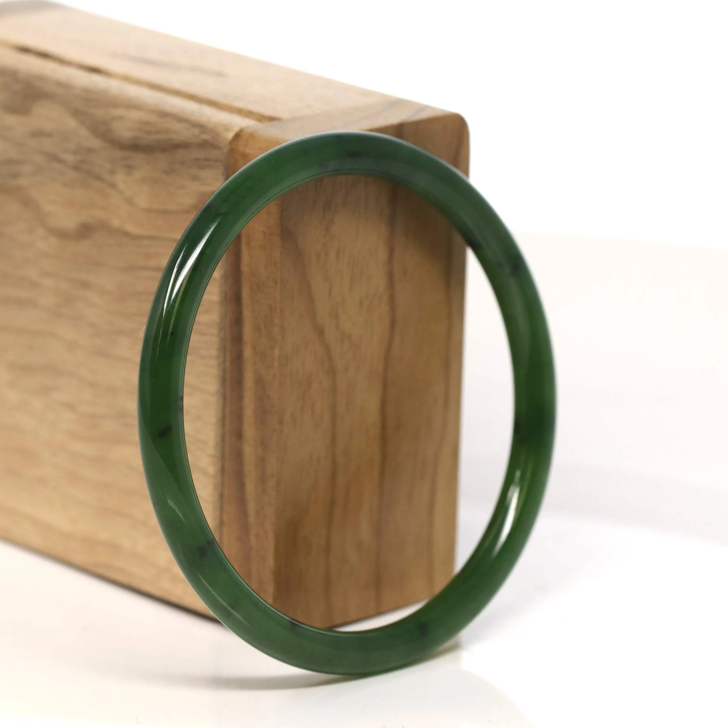 " Petite" Natural Green Nephrite Jade Bangle Bracelet (55-62 mm) #T404