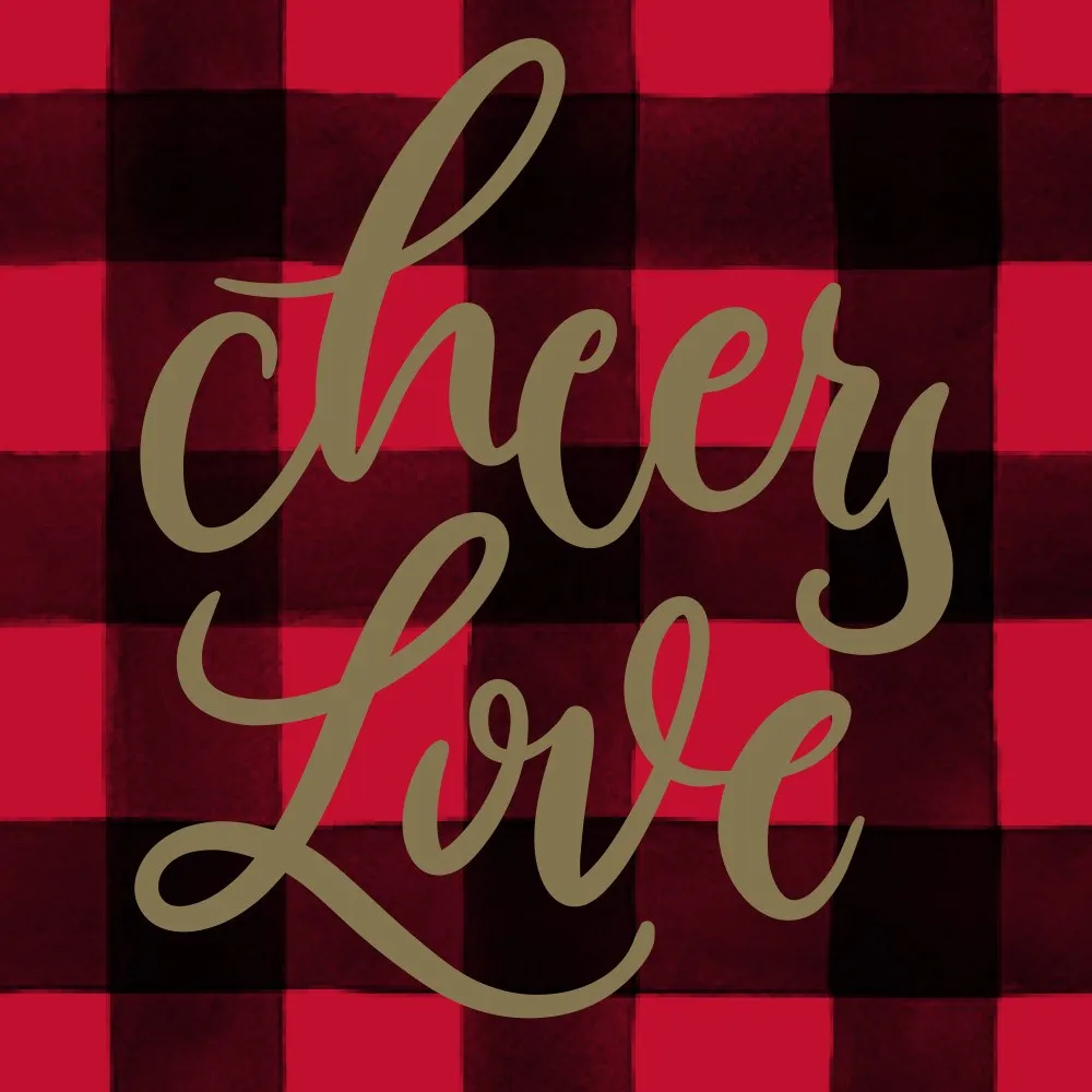 "Cheers" Buffalo Plaid Foil Cocktail Napkins - Red & Gold