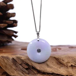 "Good Luck Button" Lavender Jadeite Jade Lucky KouKou Pendant With 14K White Gold Bail