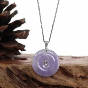 "Good Luck Button" Lavender Jadeite Jade Lucky KouKou Pendant With 14K White Gold VS1 Diamond Bail